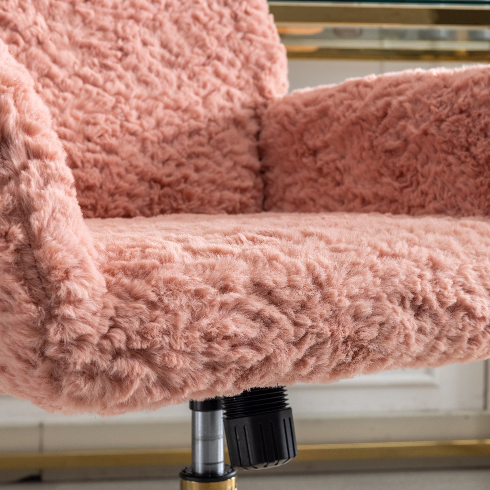 Faux Rabbit Hair Office Chair with Golden Metal Base, Adjustable Swivel