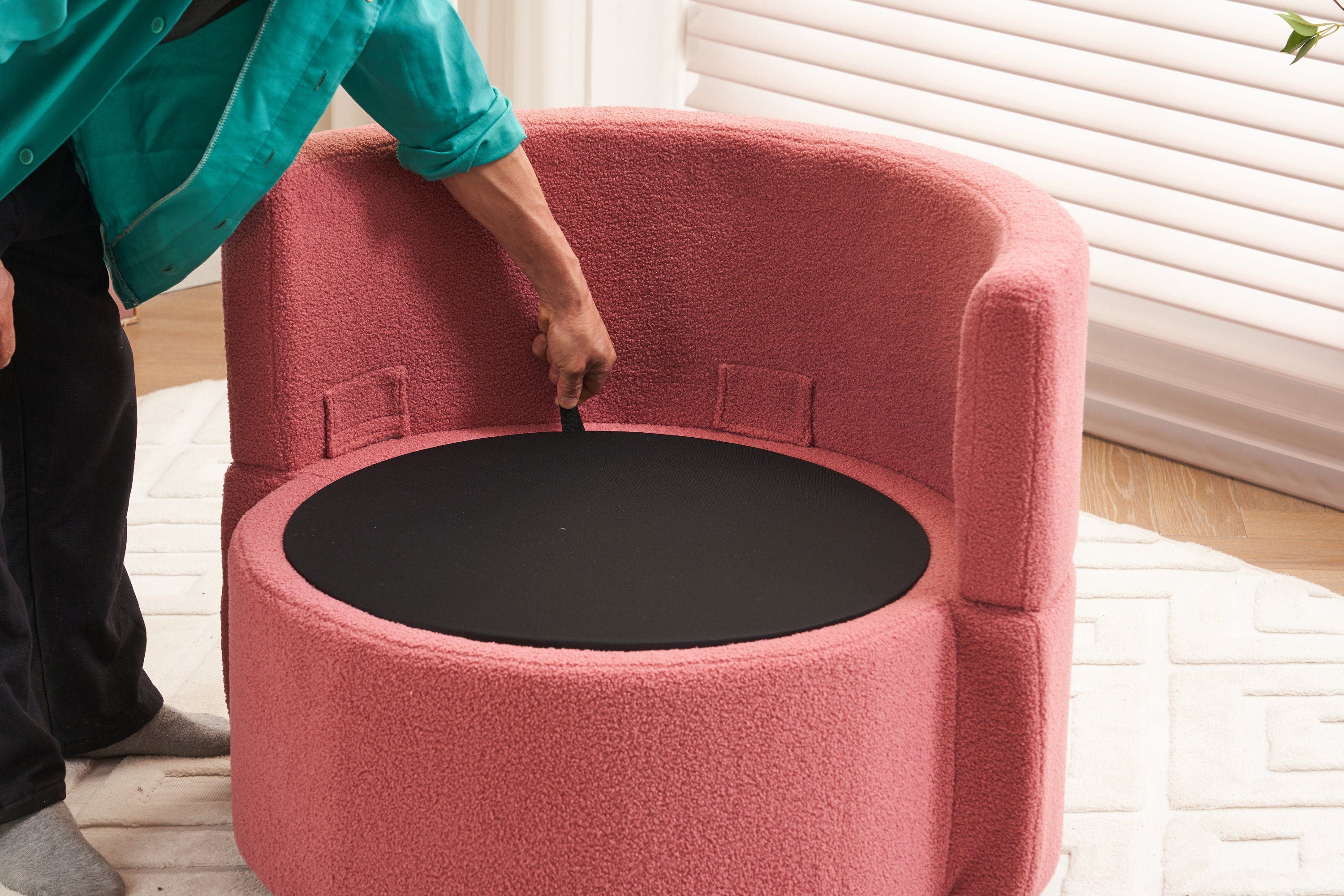 Teddy Fabric Swivel And Storage Chair With Back Cushion