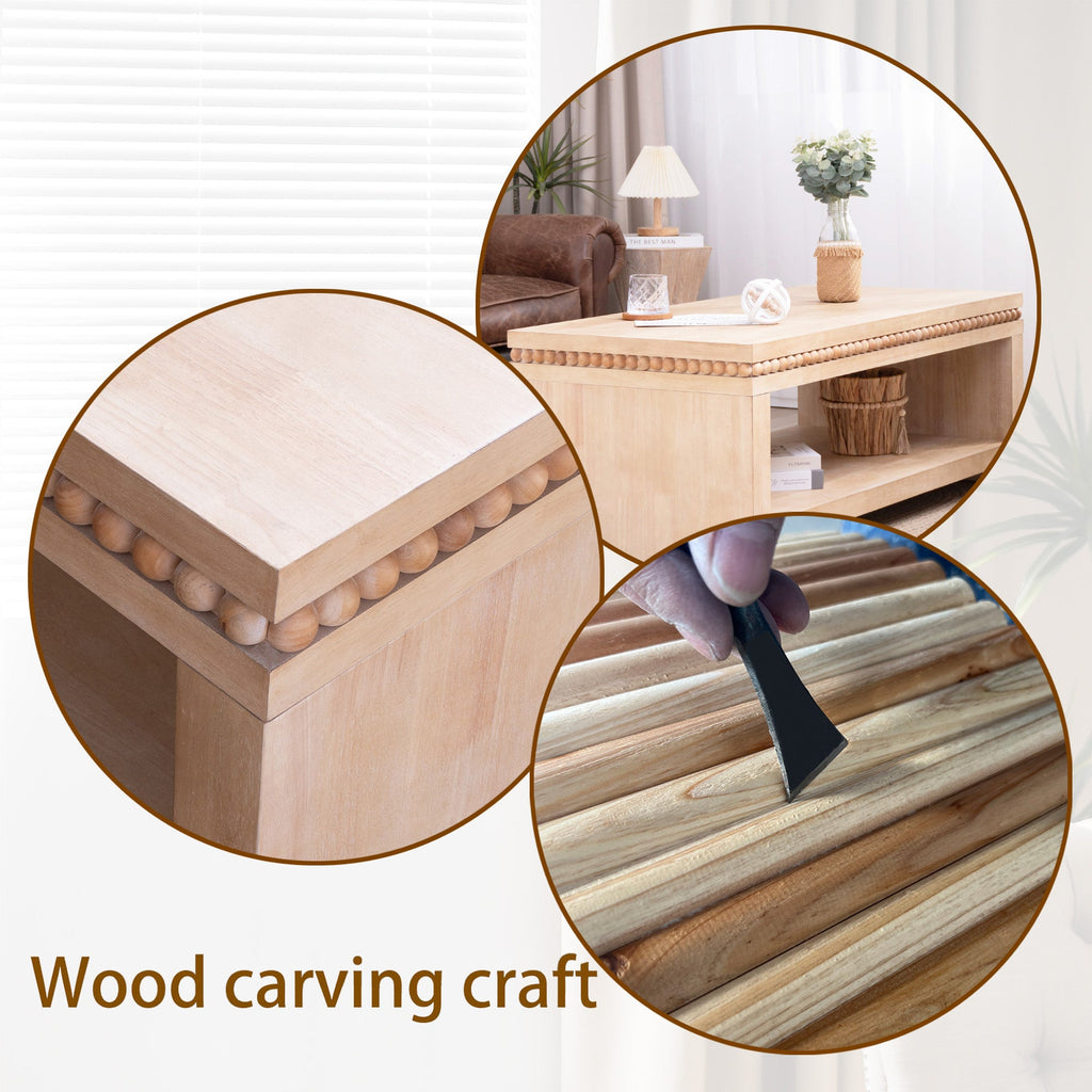 Modern Wood Coffee Table with Beaded Trim
