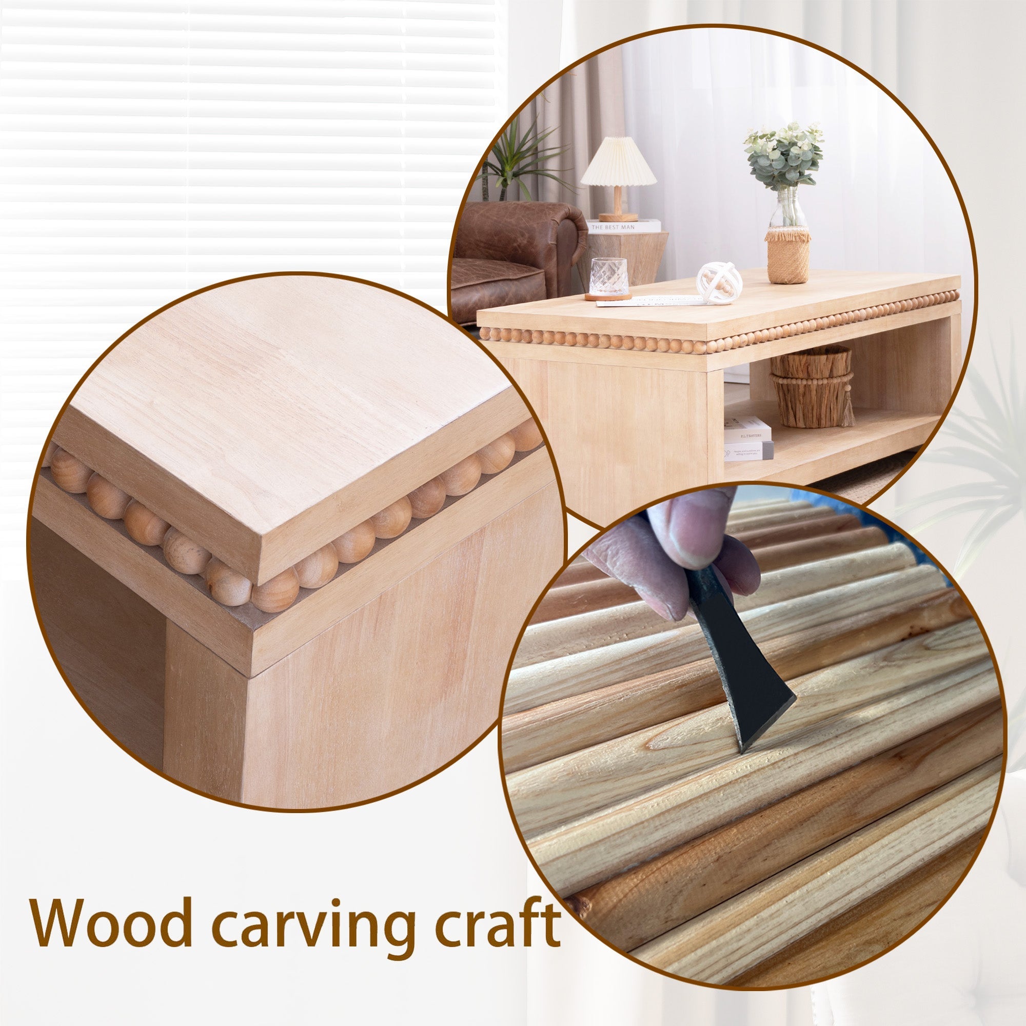 Modern Wood Coffee Table with Beaded Trim