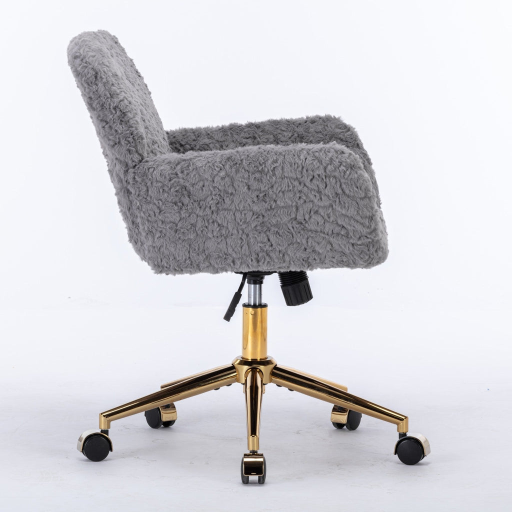 Faux Rabbit Hair Office Chair with Golden Metal Base, Adjustable Swivel