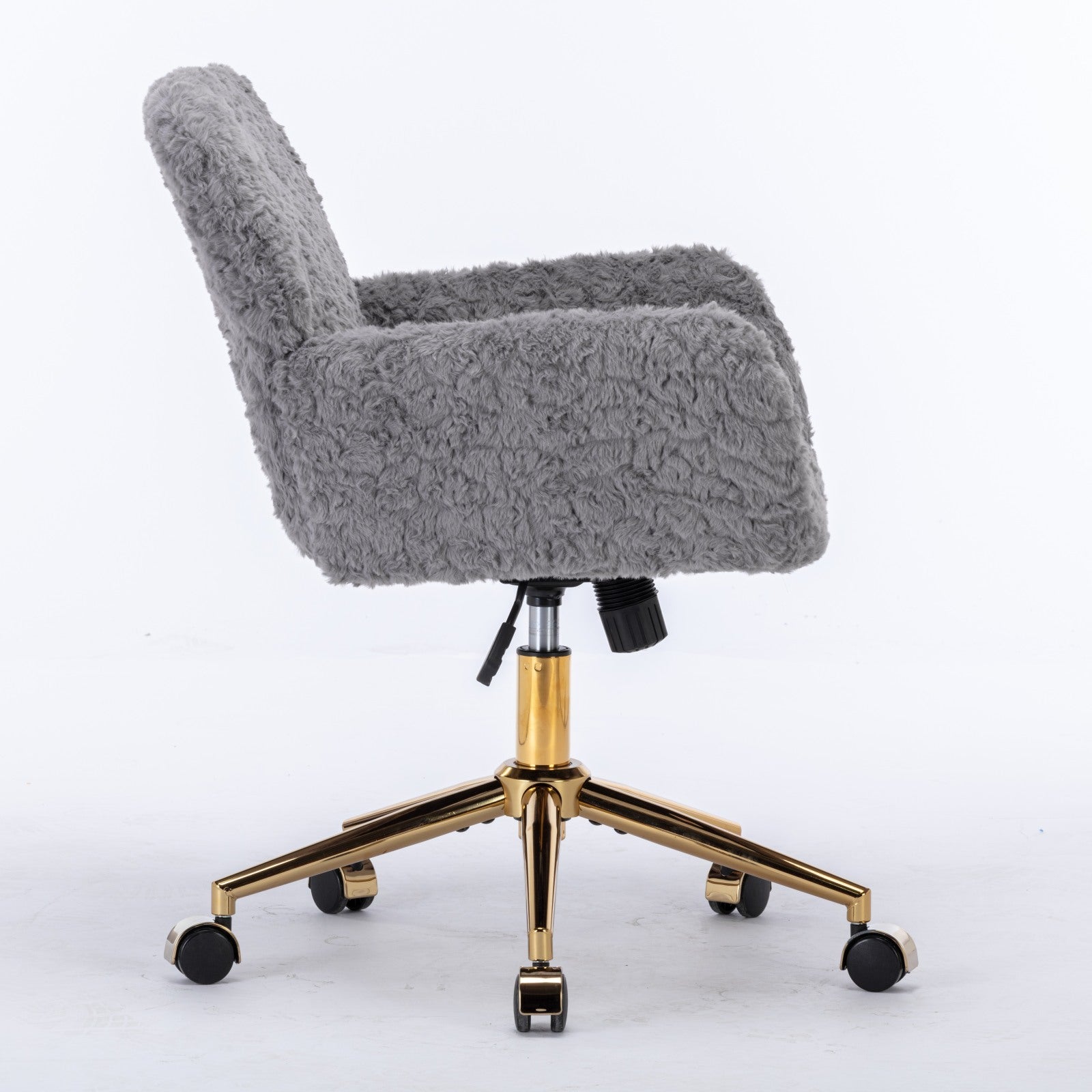 Faux Rabbit Hair Office Chair with Golden Metal Base, Adjustable Swivel