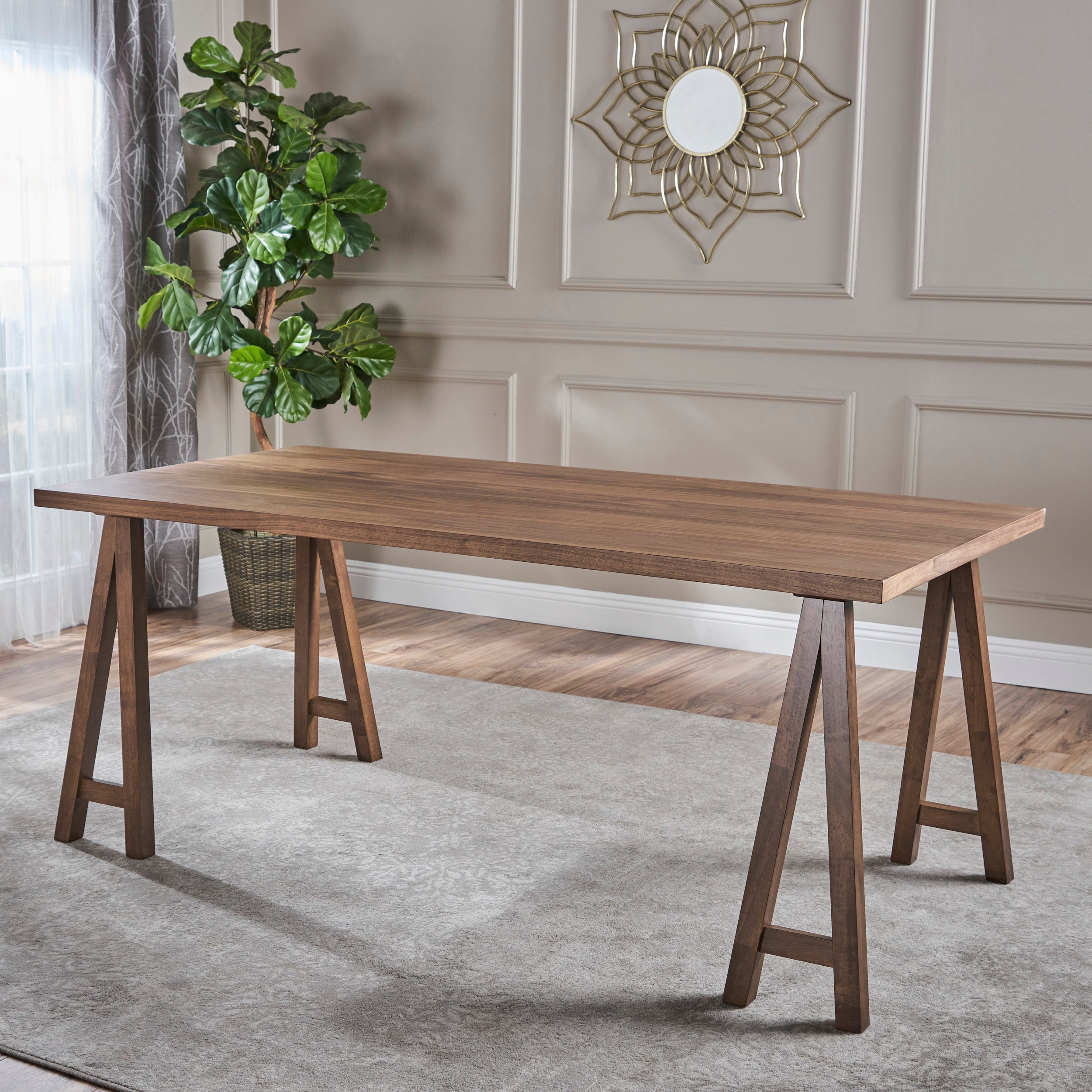 Solid Wood Sawhorse Dining Table