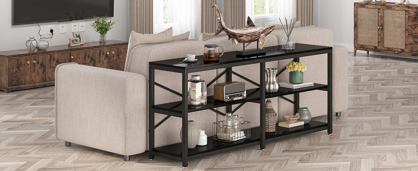 Runford Modern Entryway Table with Metal Frame & X-Back Design