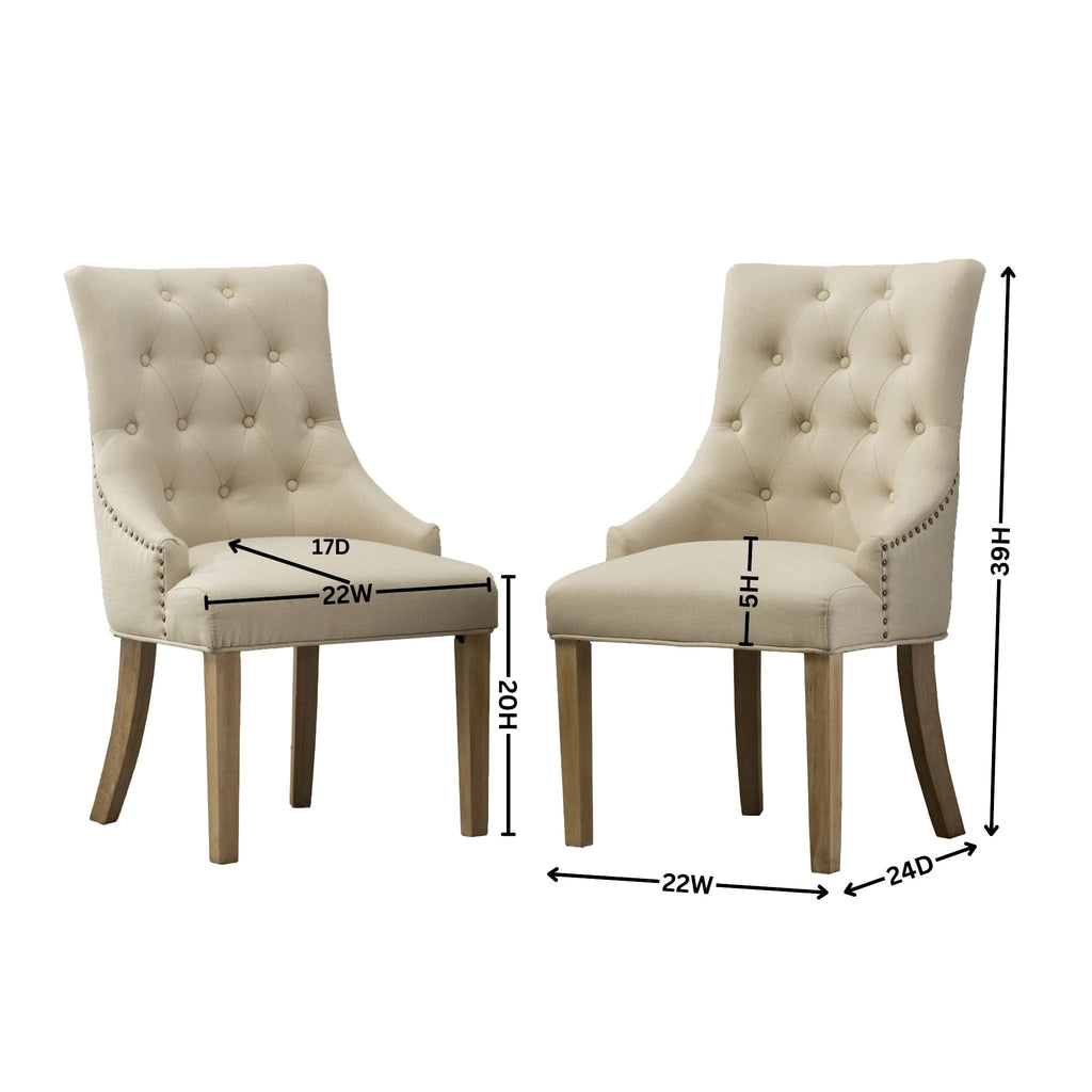 Tan Button Tufted Solid Wood Wingback Hostess Chairs, Set of 2
