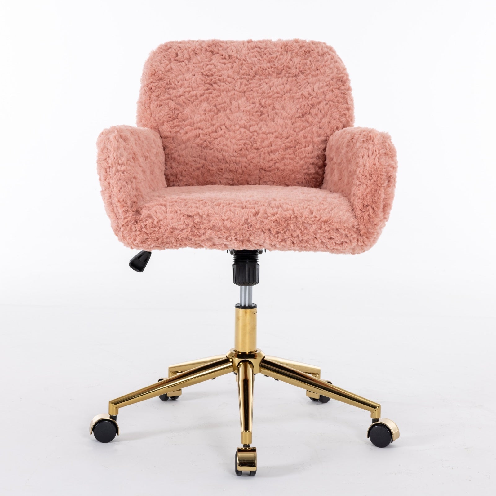 Faux Rabbit Hair Office Chair with Golden Metal Base, Adjustable Swivel