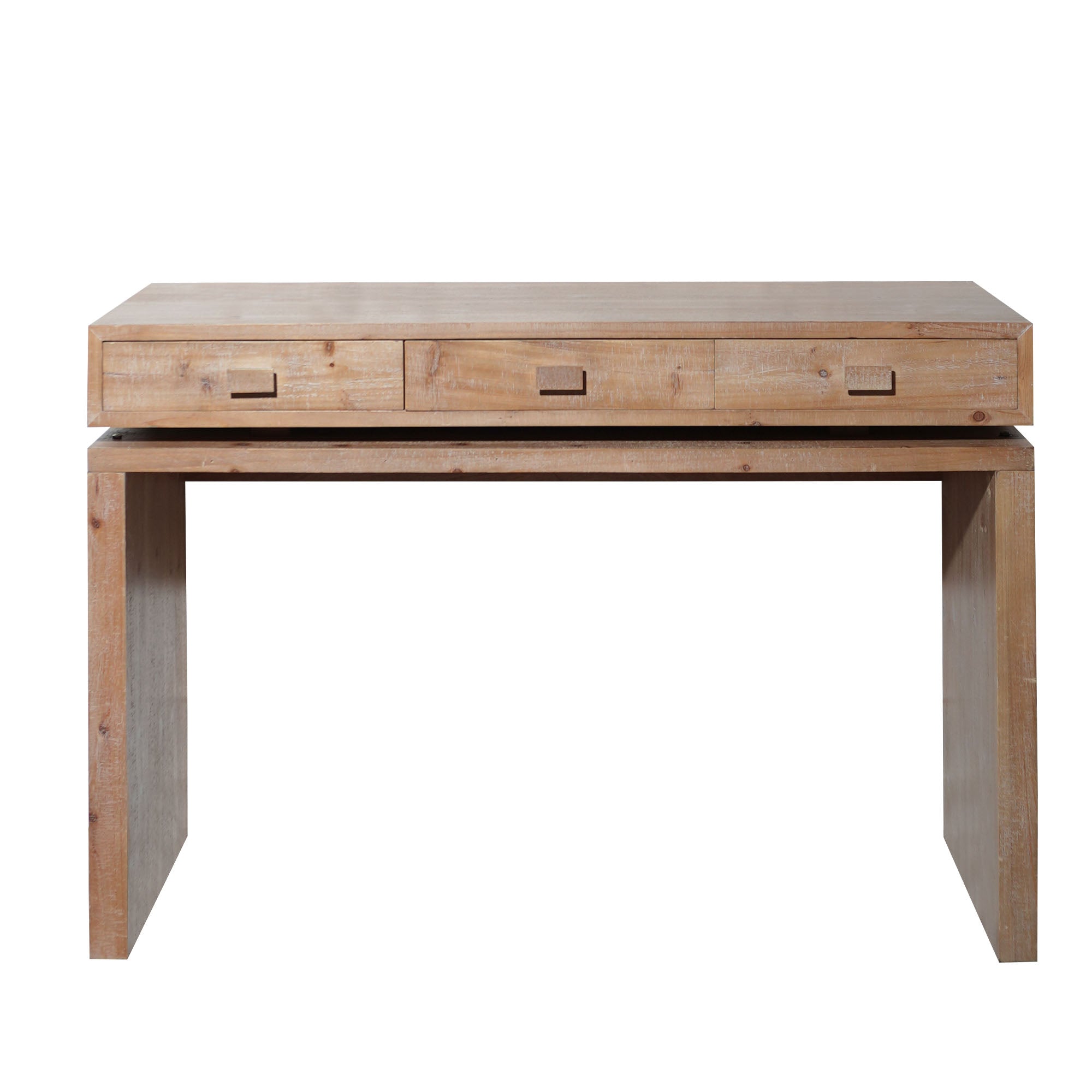 Rustic Natural & Light Brown Finish Wood Console Table with 3 Drawers