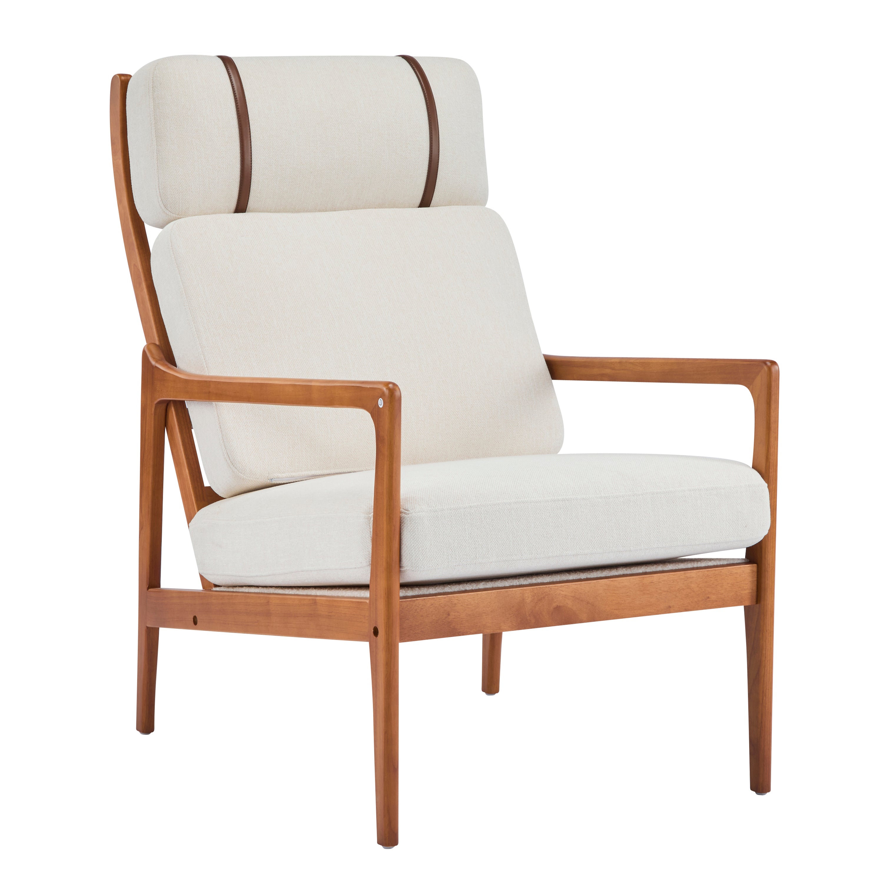 Birchmere Mid Century Modern Accent Armchair, Solid Wood Frame with High Back & Upholstered Cushions
