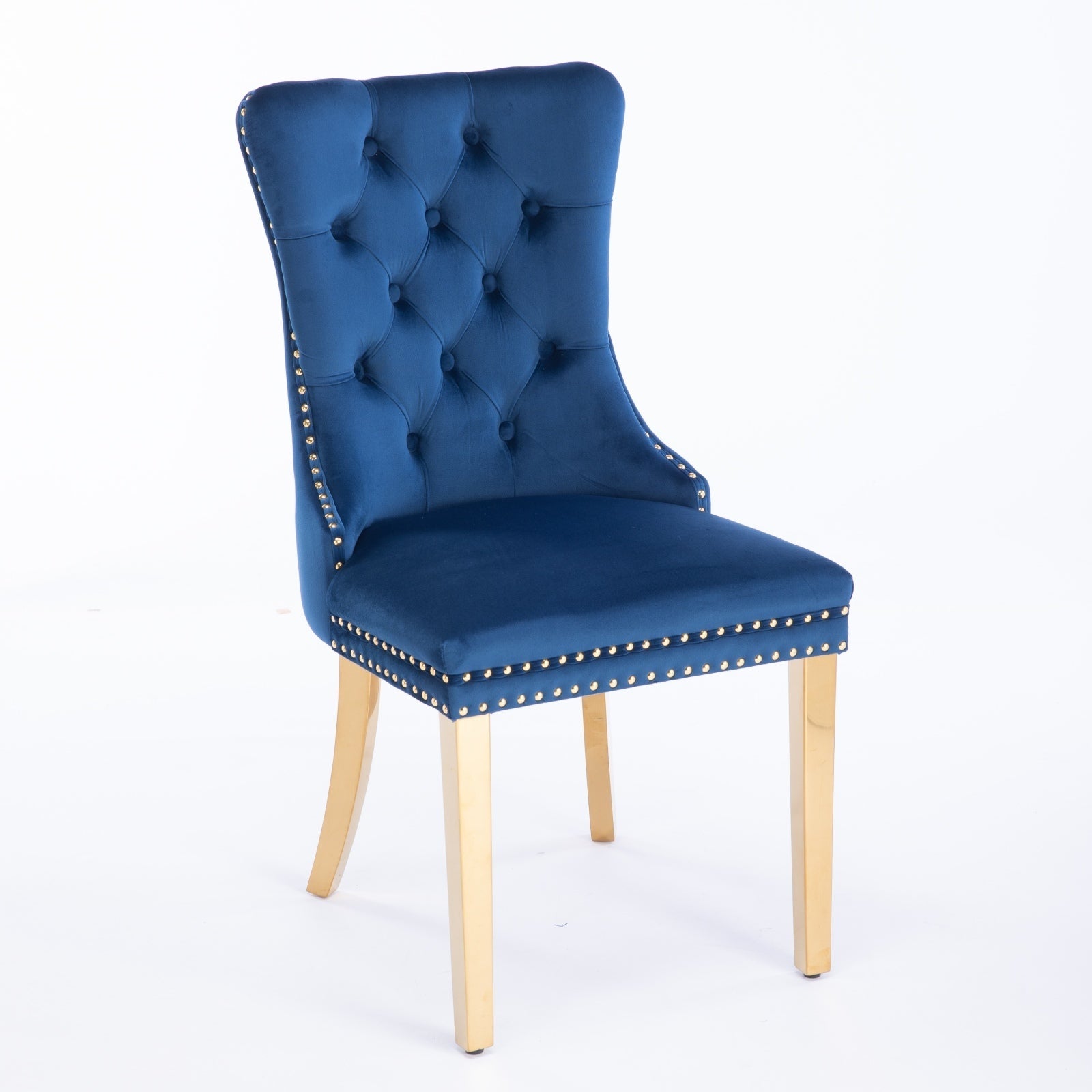 Rosewick Modern Tufted Velvet Solid Wood Upholstered Dining Chair with Gold Stainless Steel Plating Legs, Set of 2