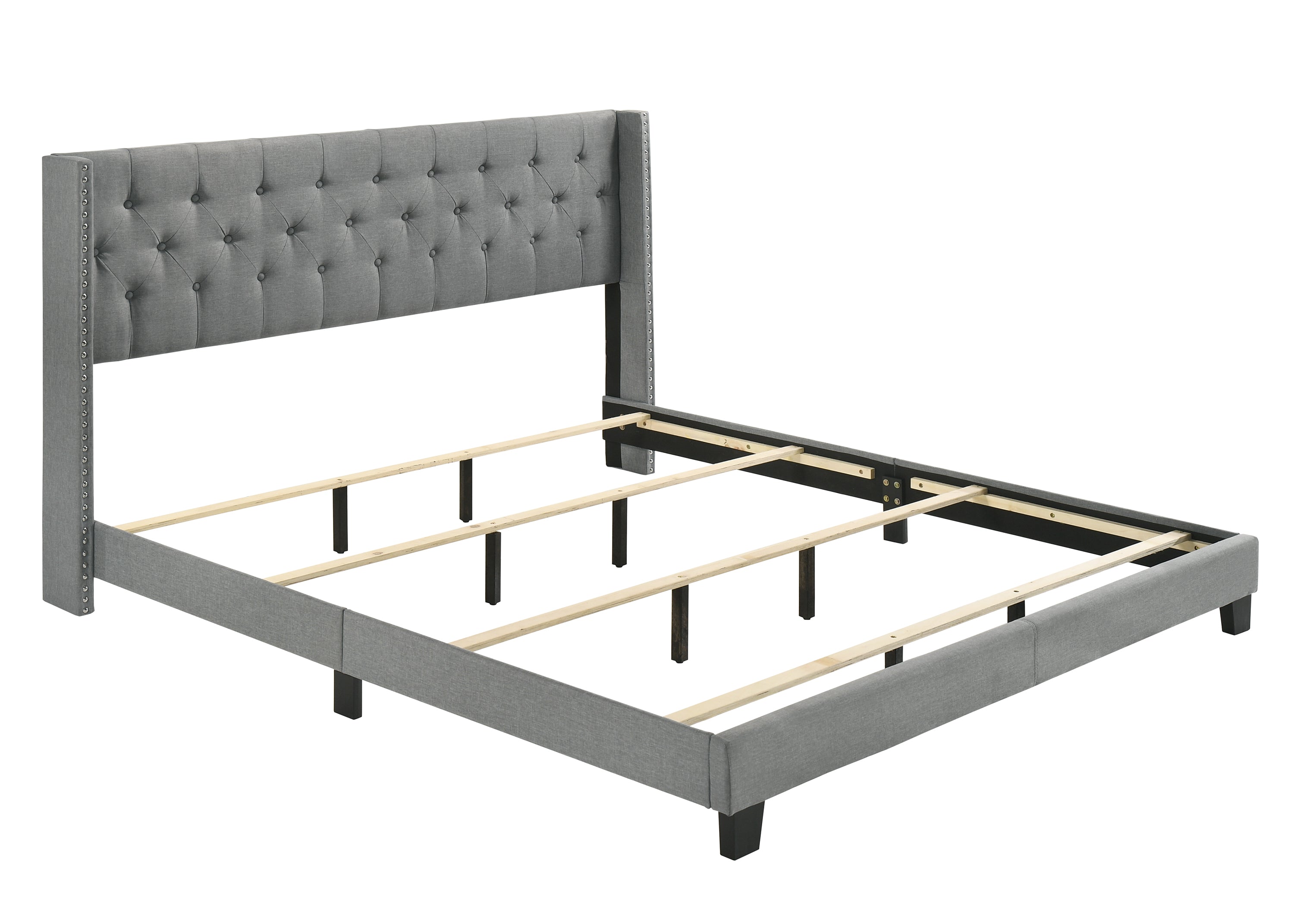 Button-Tufted Wingback Fabric Bed