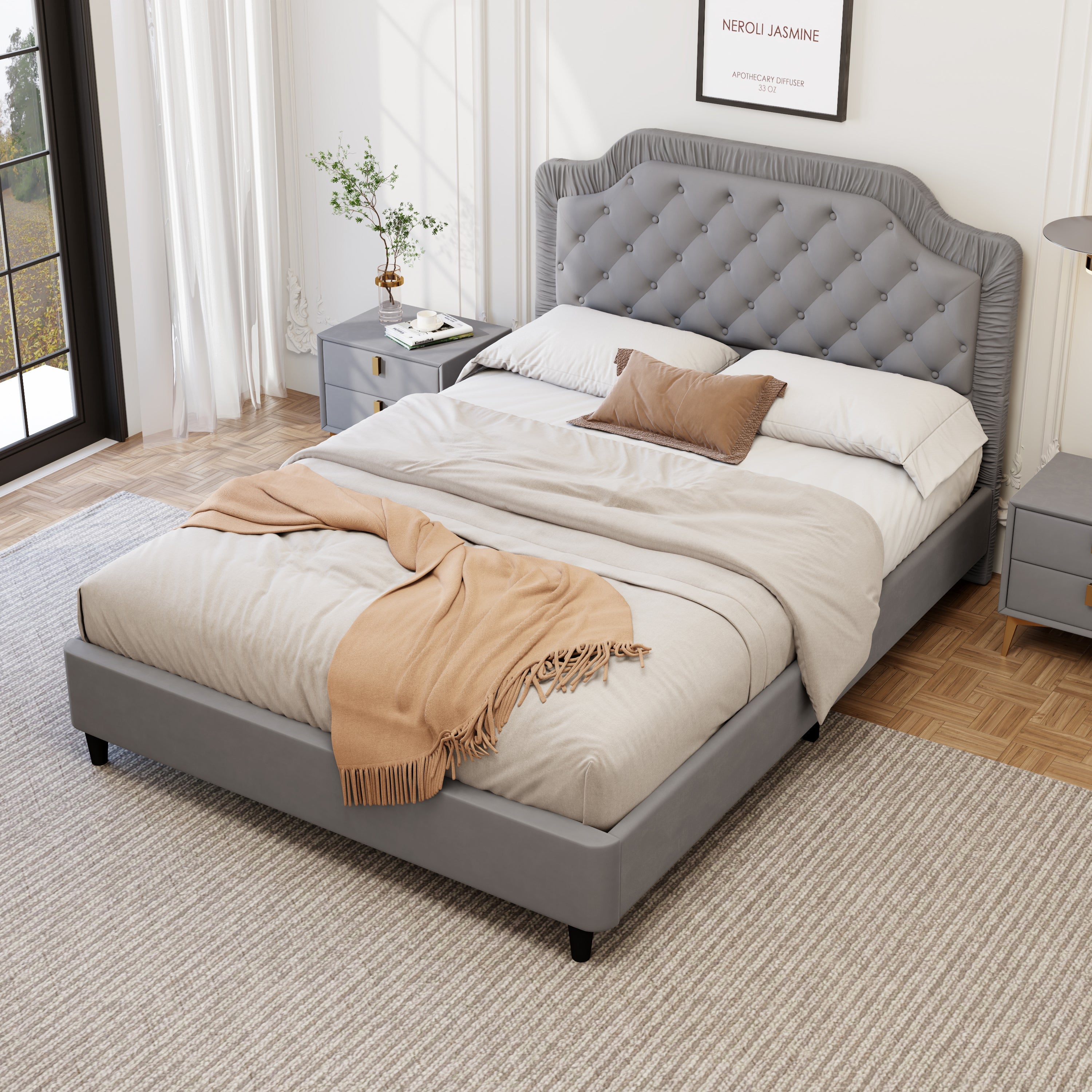 Button Tufted Headboard Bed