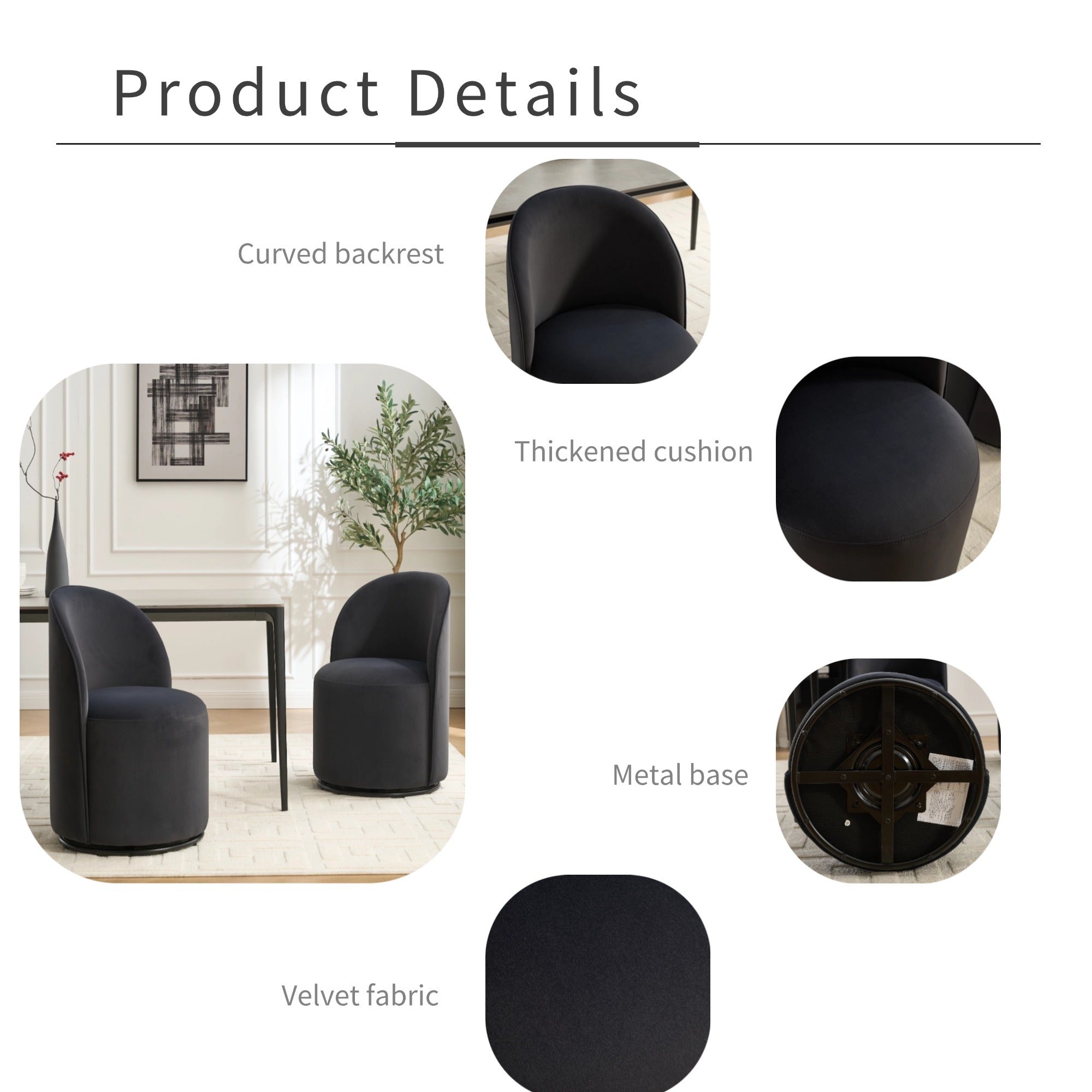 Ashcombe Mid Century Modern Round Velvet Dining Chair