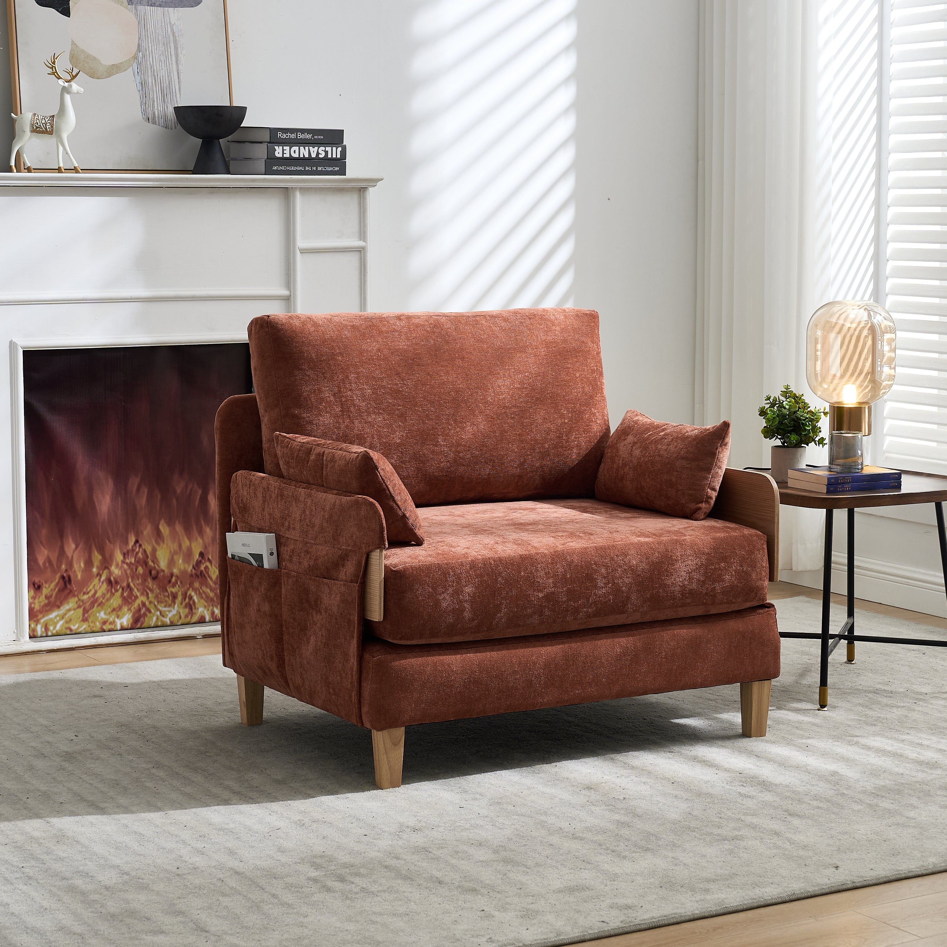 Mid-Century Modern Chenille Foldable Sofa Bed Recliner