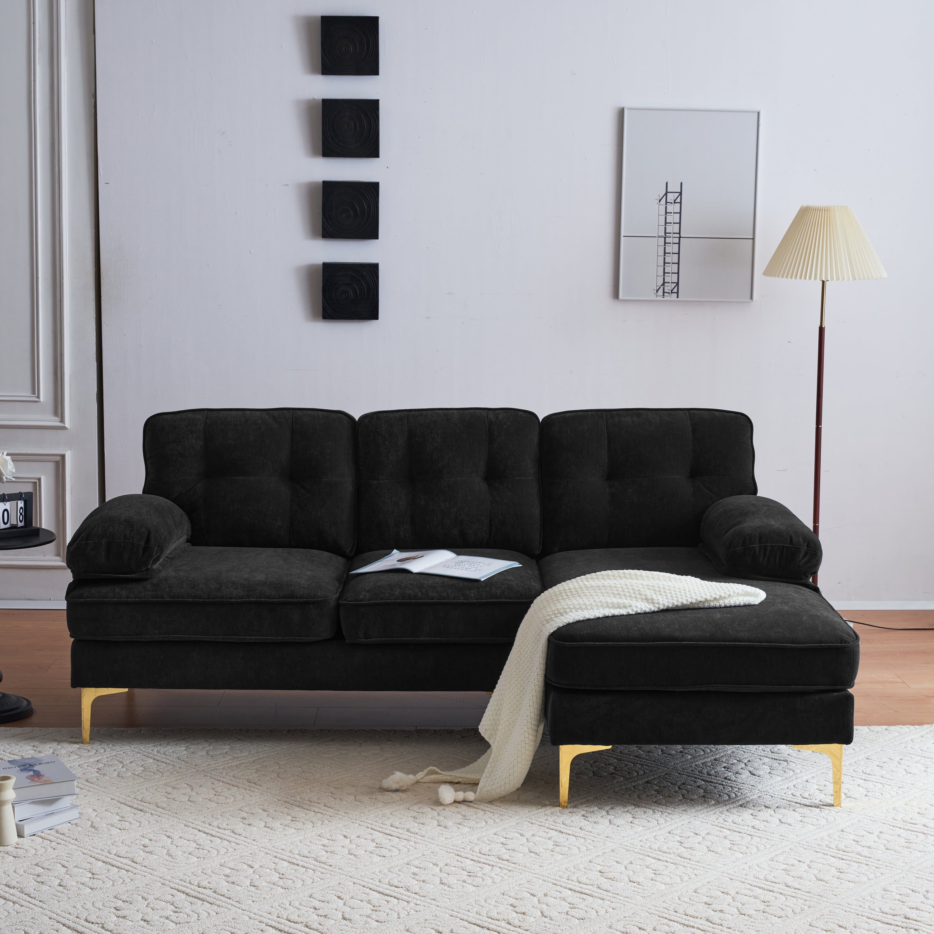 Modern Tufted Velvet L-Shape Sofa