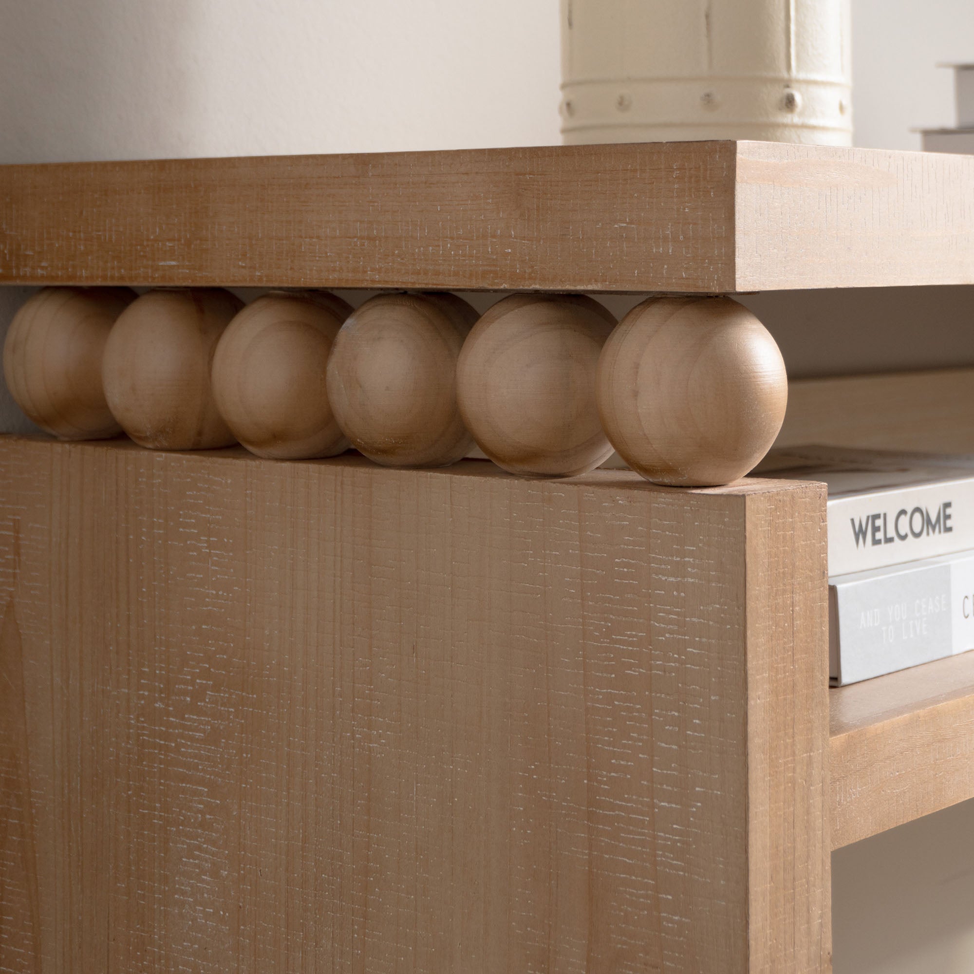 Modern Rustic Console Table with Shelf & Decorative Bead Detail