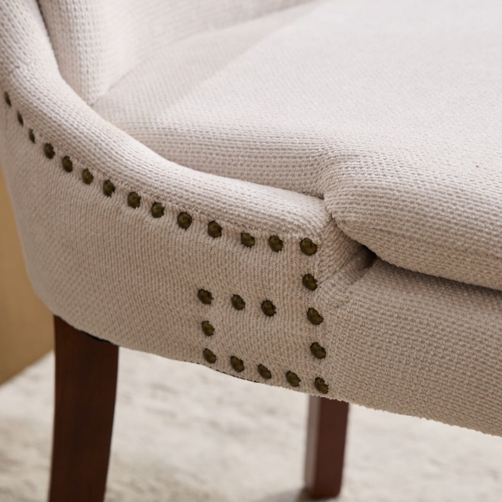 ChenilleUpholstered Dining Chairs with Curved Solid Wood Legs, Set of 2