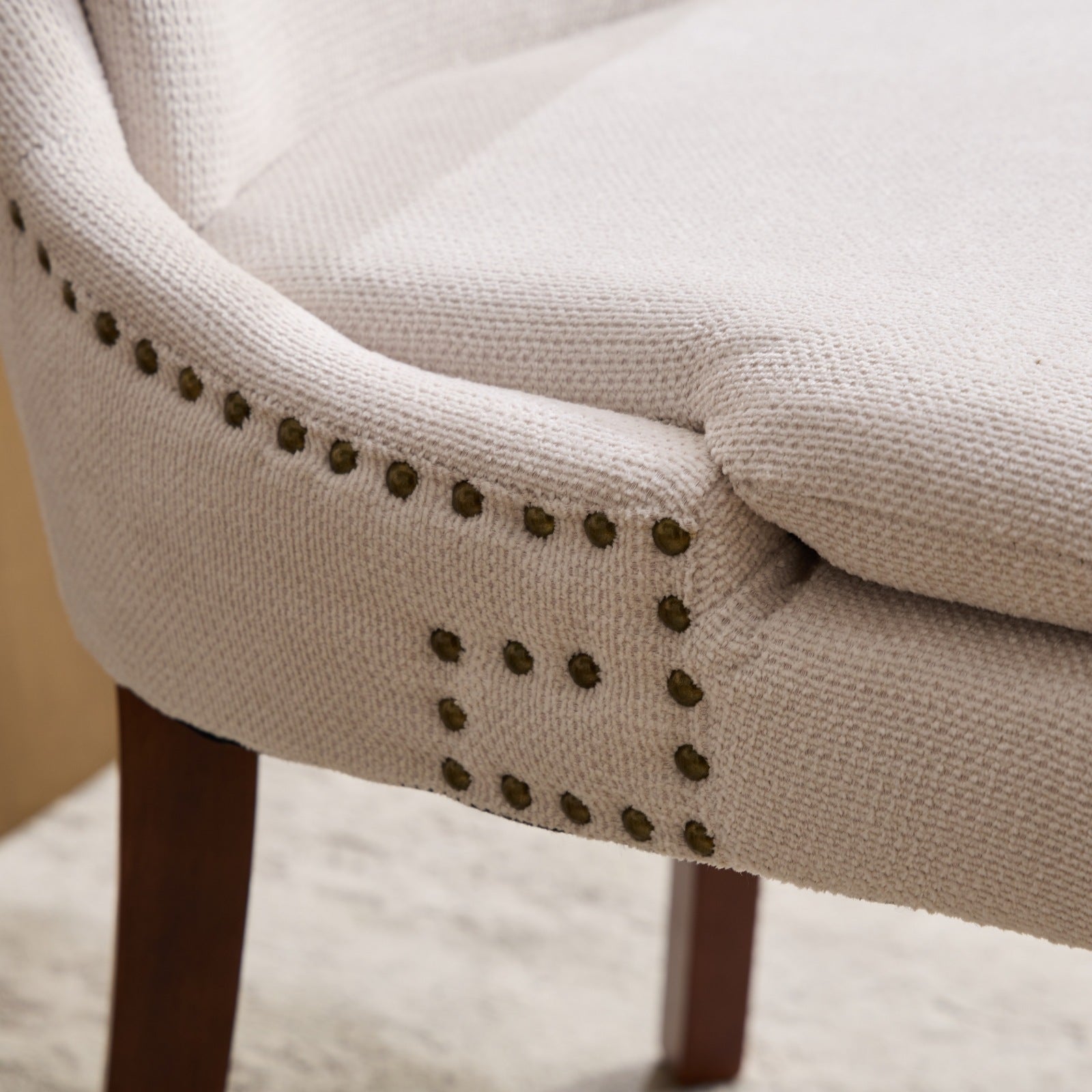 ChenilleUpholstered Dining Chairs with Curved Solid Wood Legs, Set of 2