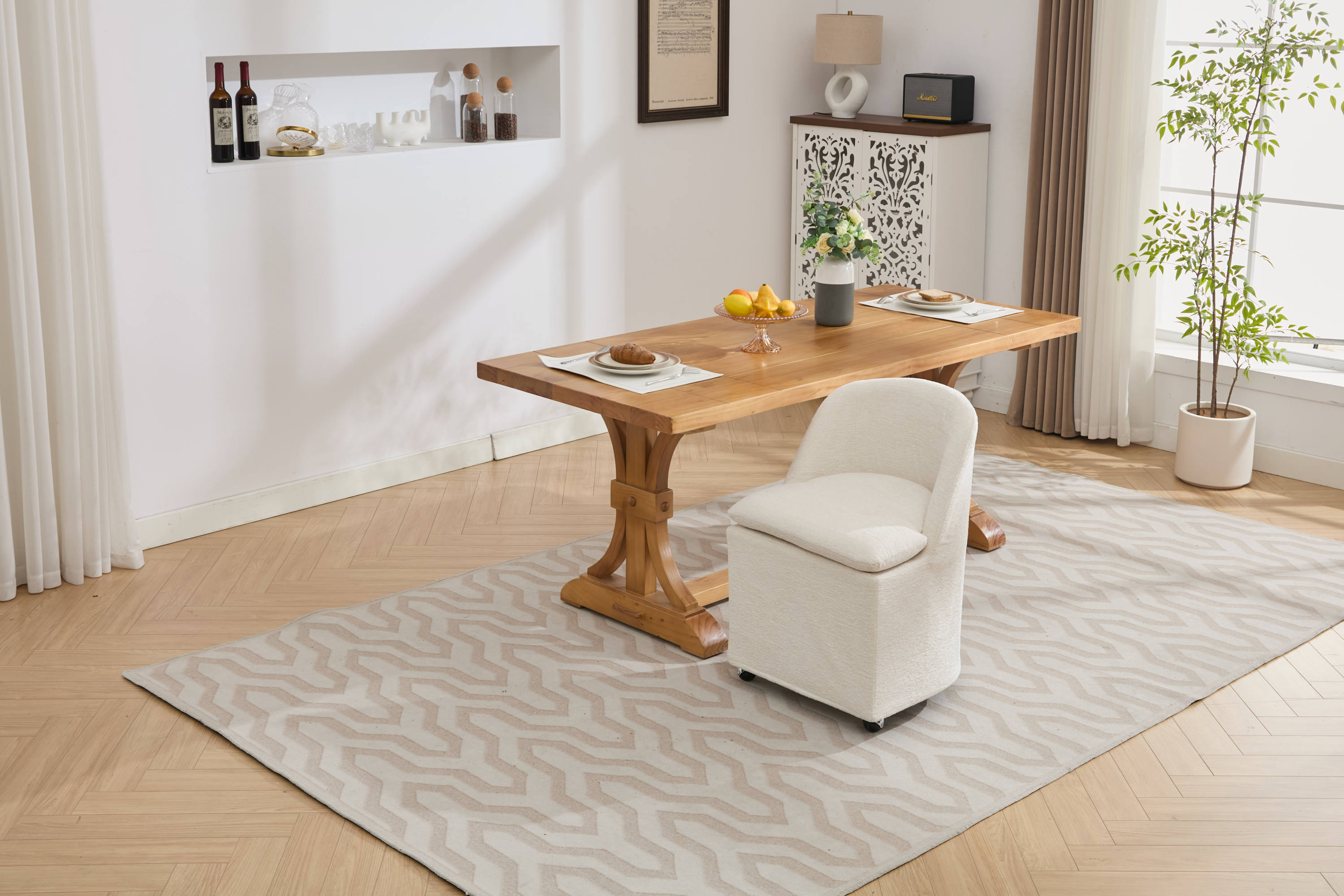 Greymont Chenille Upholstered Armless Dining Chairs With Wheels, Set of 2
