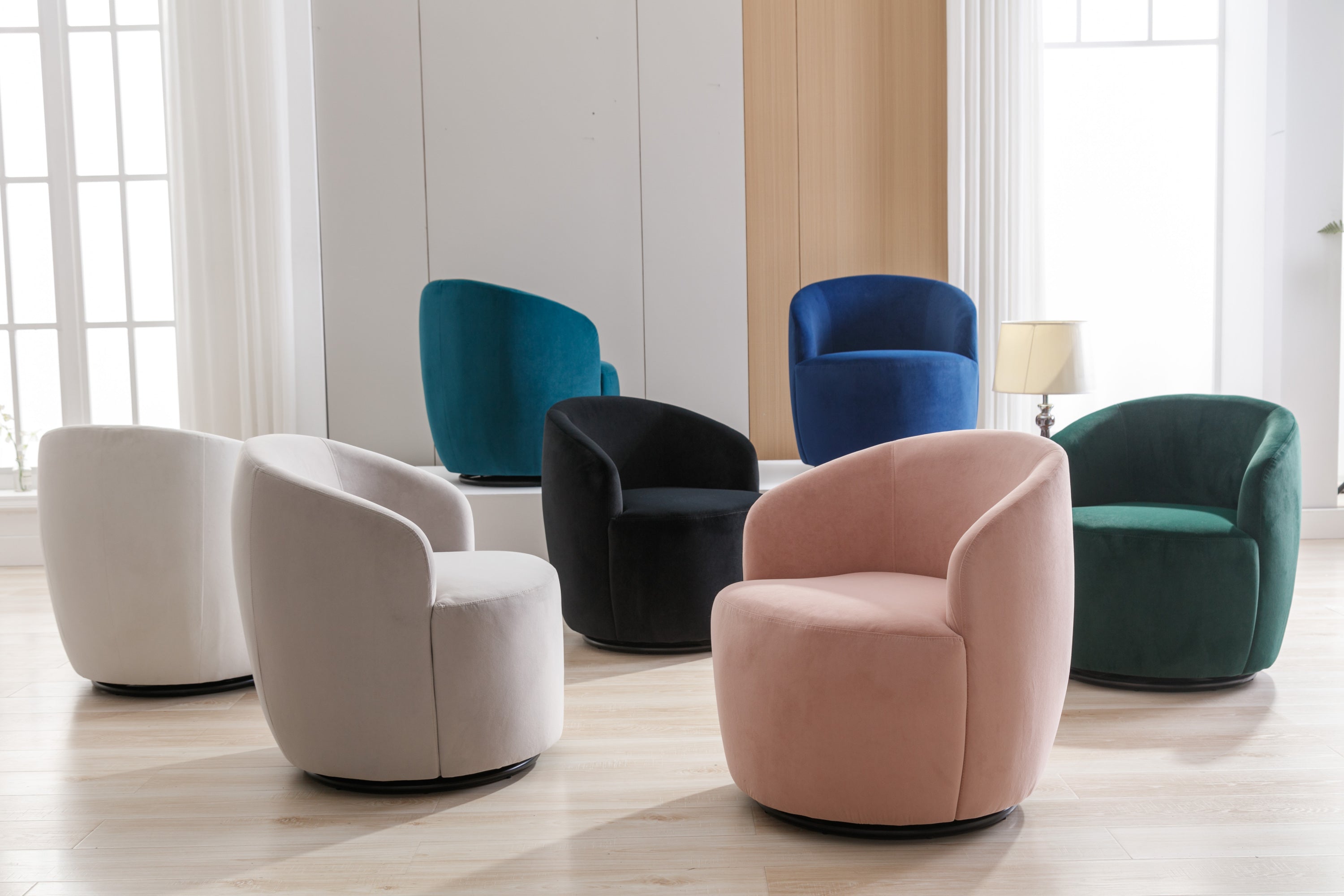 Velvet Fabric Swivel Barrel Accent Chair