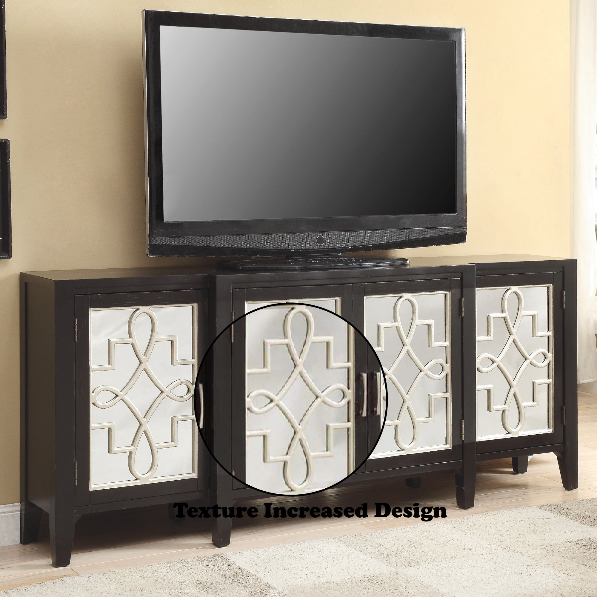 Kacia Mirrored Door Antique Finish Console Cabinet