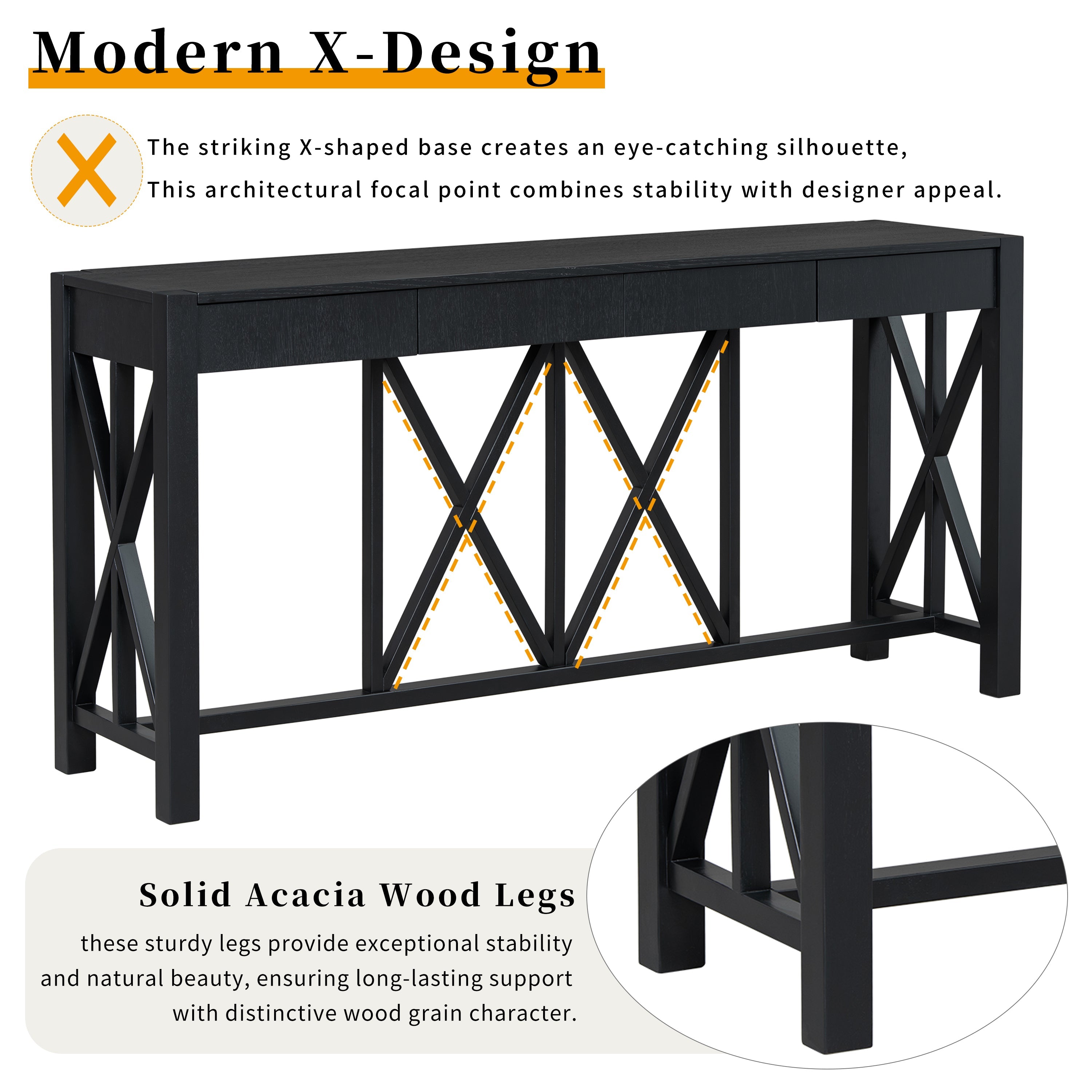 Modern Crisscross Design Entryway Table with Open Bottom Storage