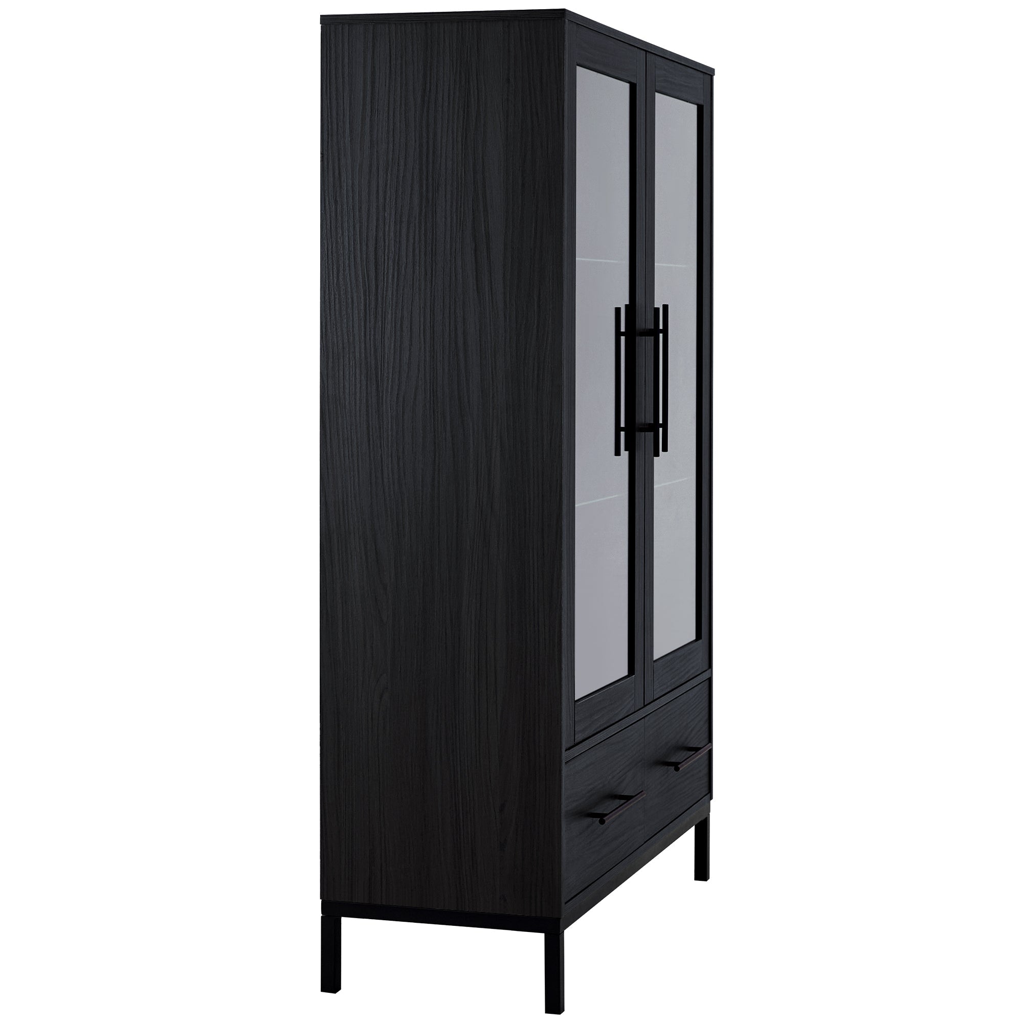 Wide Farmhouse Storage Cabinet with 4-Tier Adjustable Glass Shelves