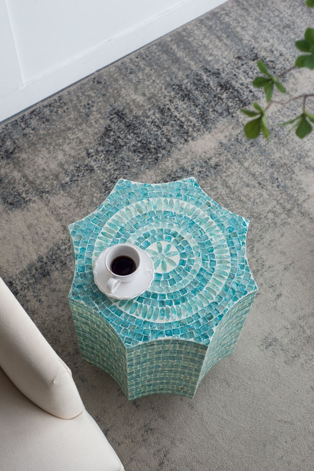 Blue Scalloped Capiz Side Table