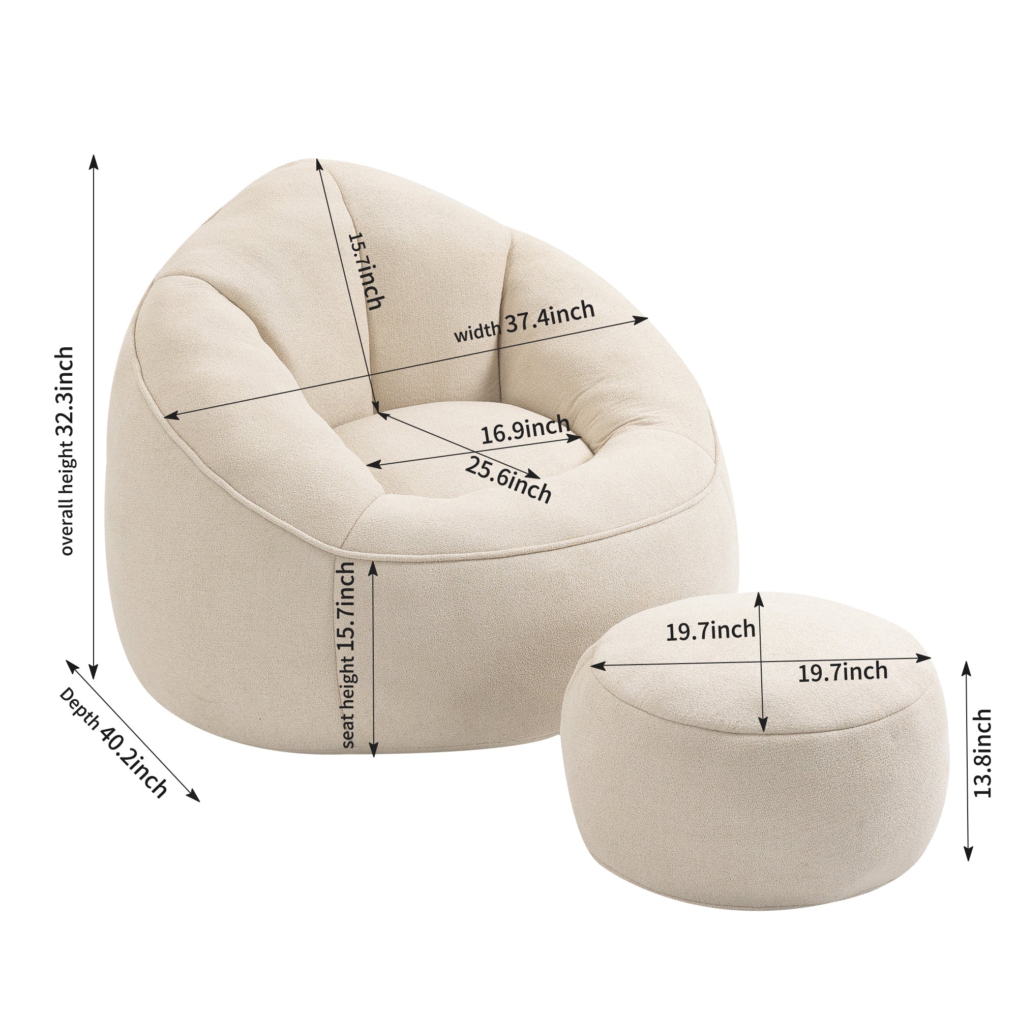 Bean Bag Sofa Chair with High-Pressure Foam and Footrest