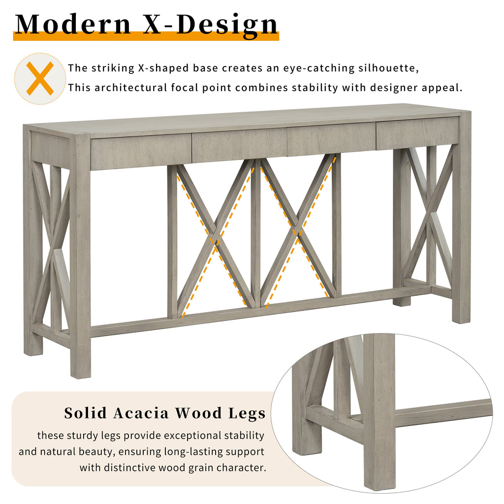 Modern Crisscross Design Entryway Table with Open Bottom Storage