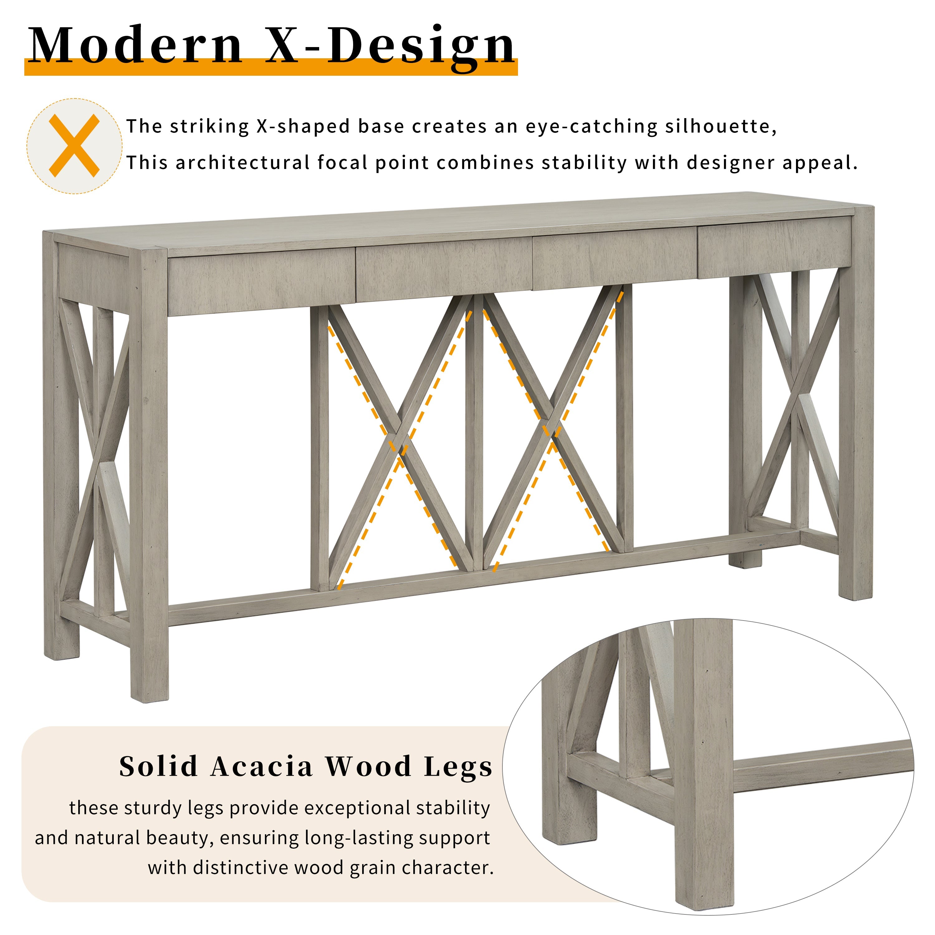 Modern Crisscross Design Entryway Table with Open Bottom Storage