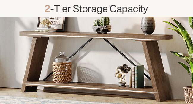 Willowford Industrial Console Table with 2-Tier Storage Shelves