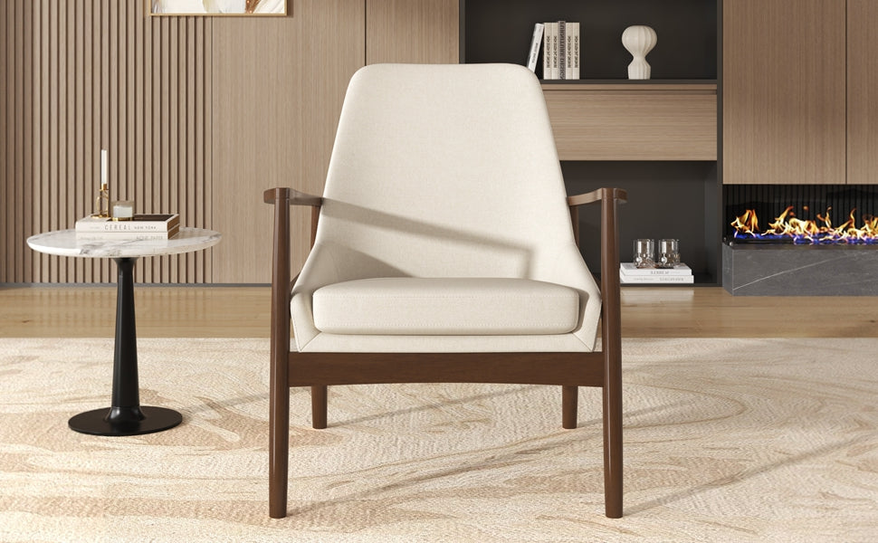 Faux Leather Mid-Century Modern Armchair with Solid Wood Frame