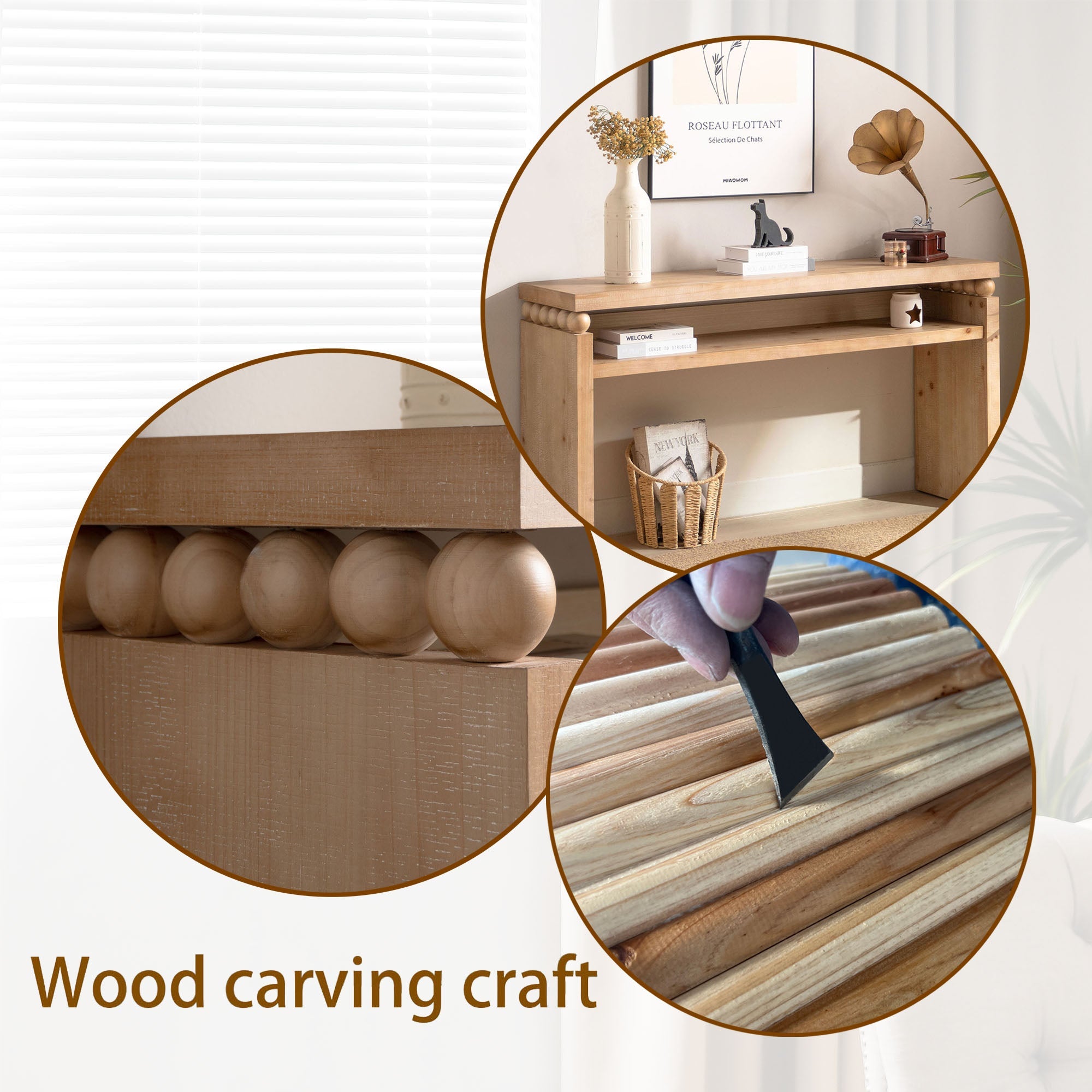 Modern Rustic Console Table with Shelf & Decorative Bead Detail