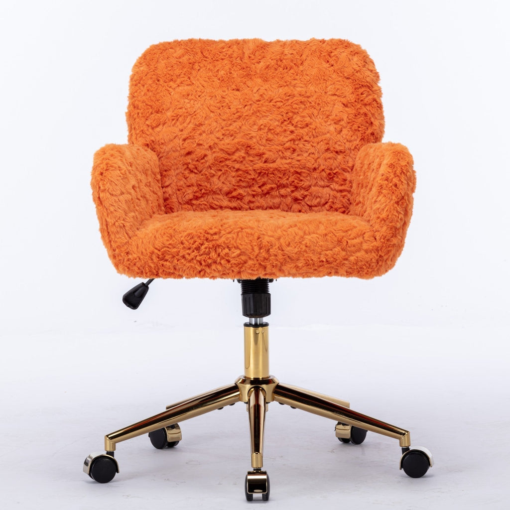 Faux Rabbit Hair Office Chair with Golden Metal Base, Adjustable Swivel
