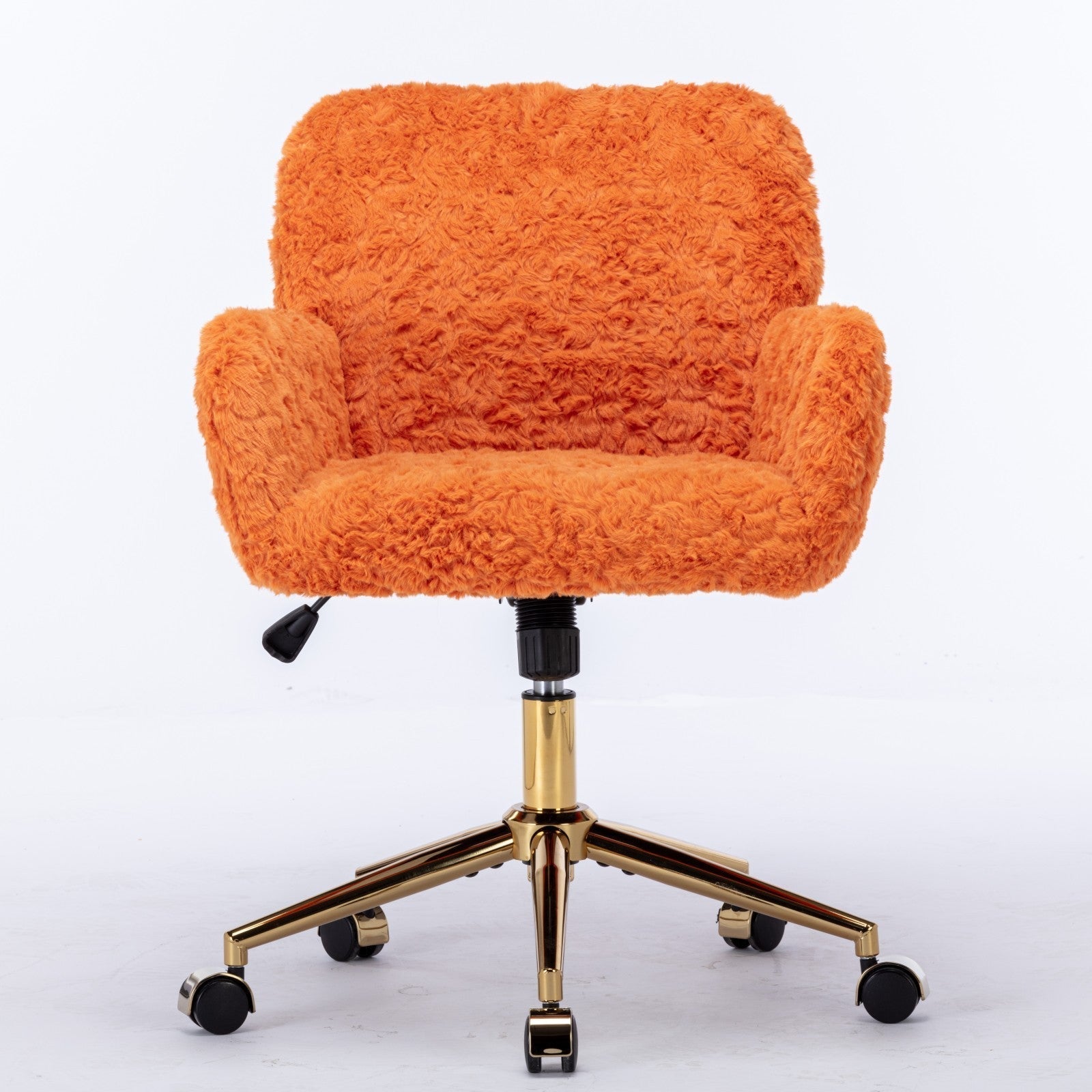 Faux Rabbit Hair Office Chair with Golden Metal Base, Adjustable Swivel