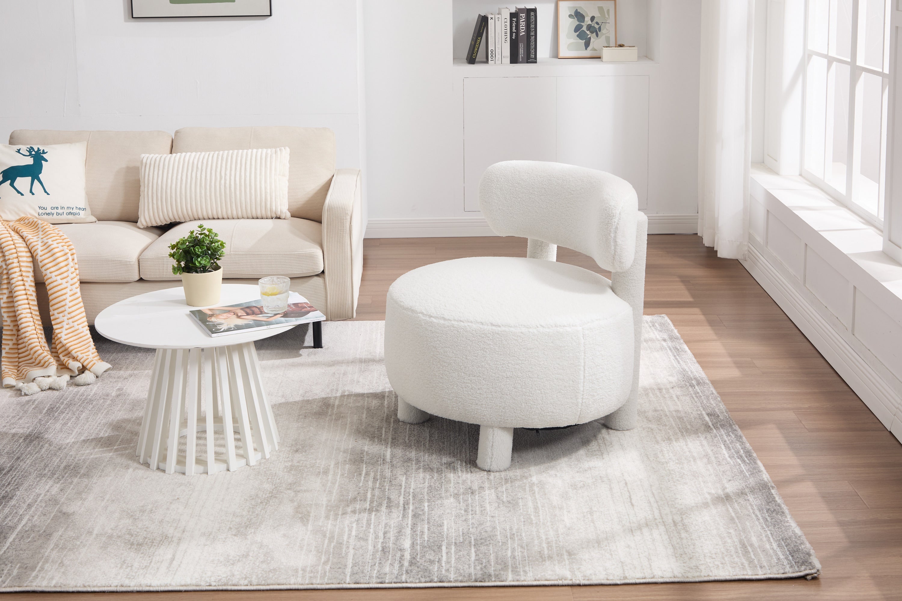 Armless Accent Chair with Curved Backrest and Solid Wooden Legs