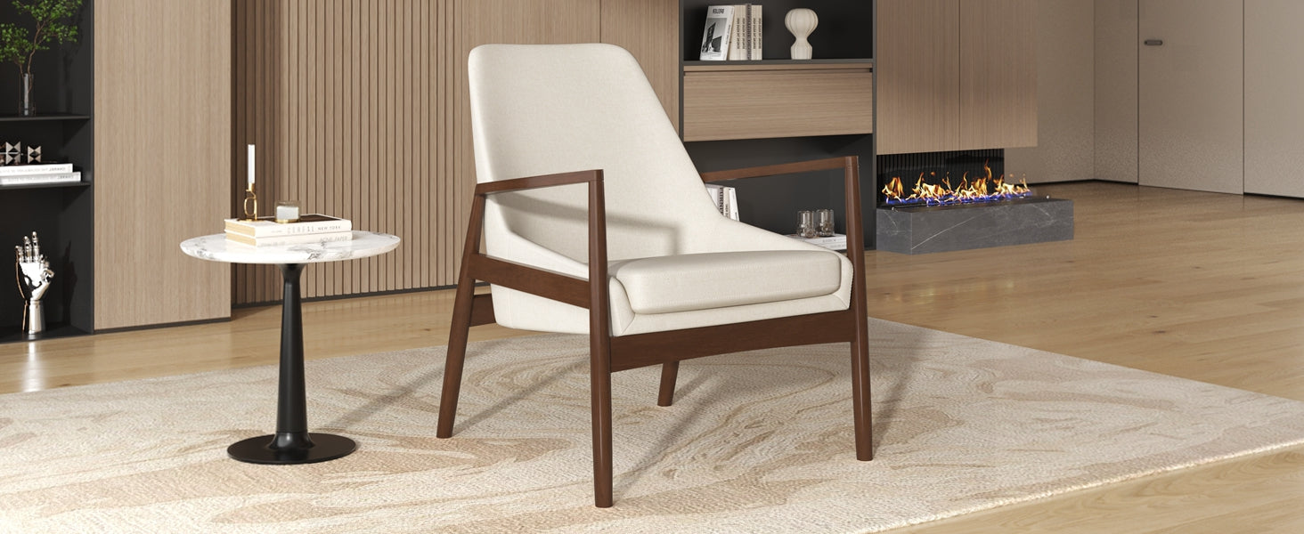 Faux Leather Mid-Century Modern Armchair with Solid Wood Frame
