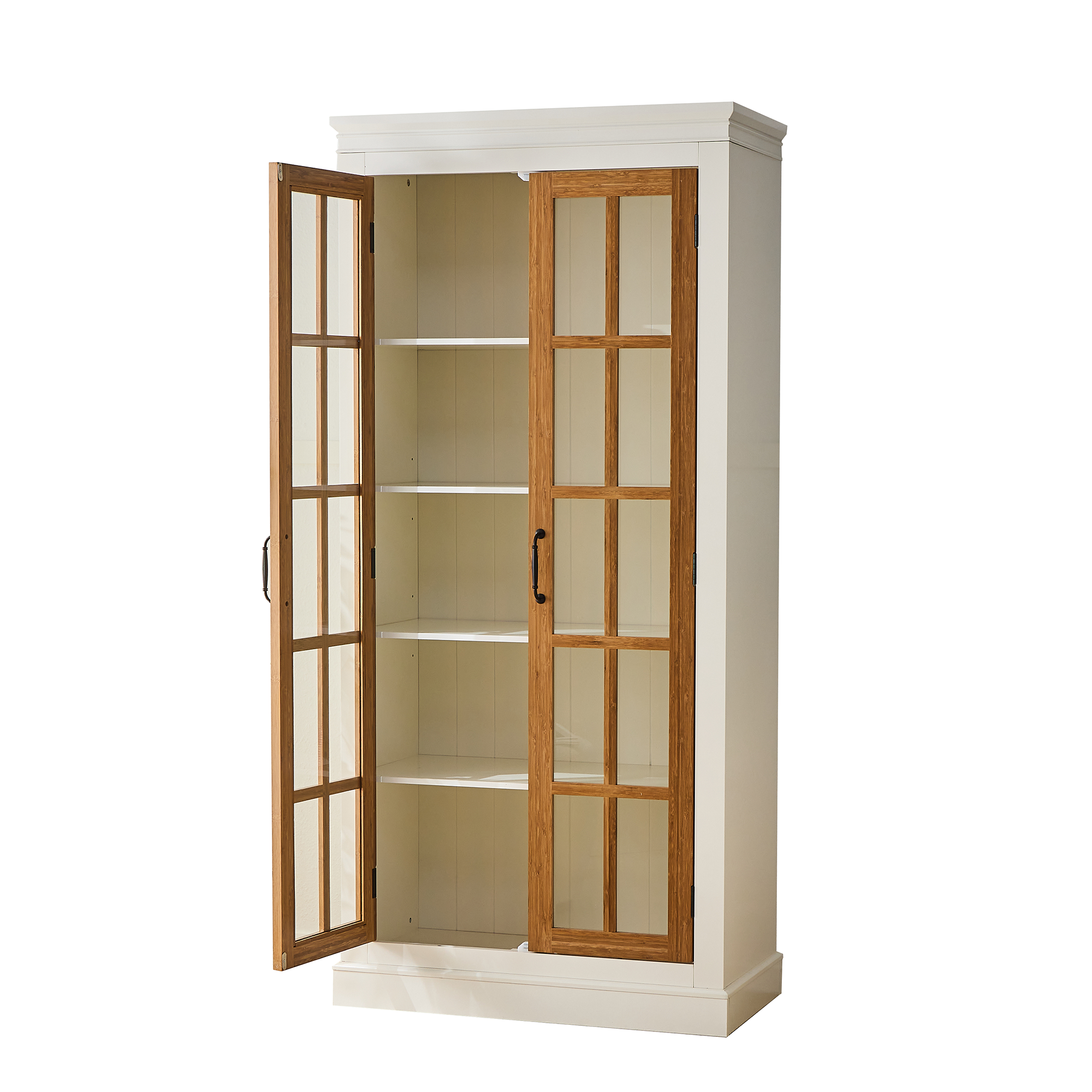 Rustic Style Display Cabinet with Glass Doors