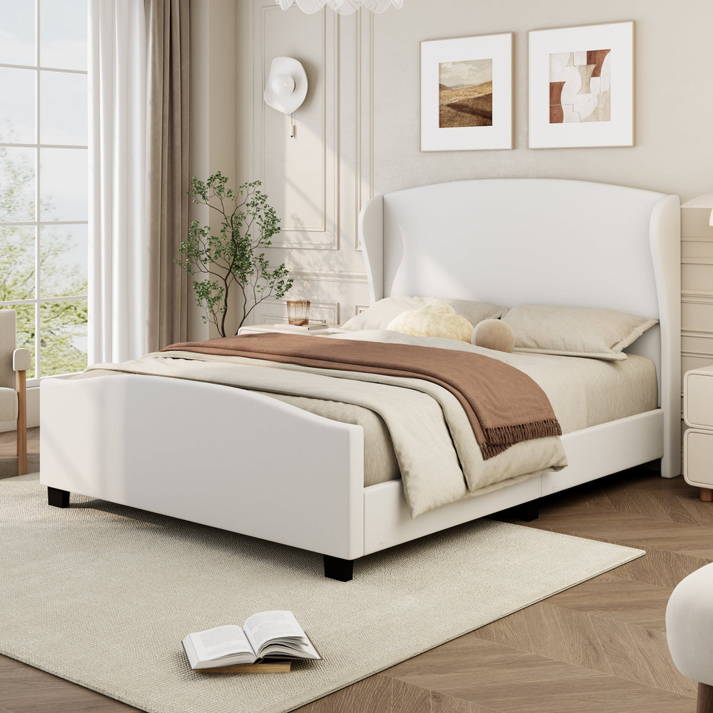 Modern Wingback Linen Upholstered Bed