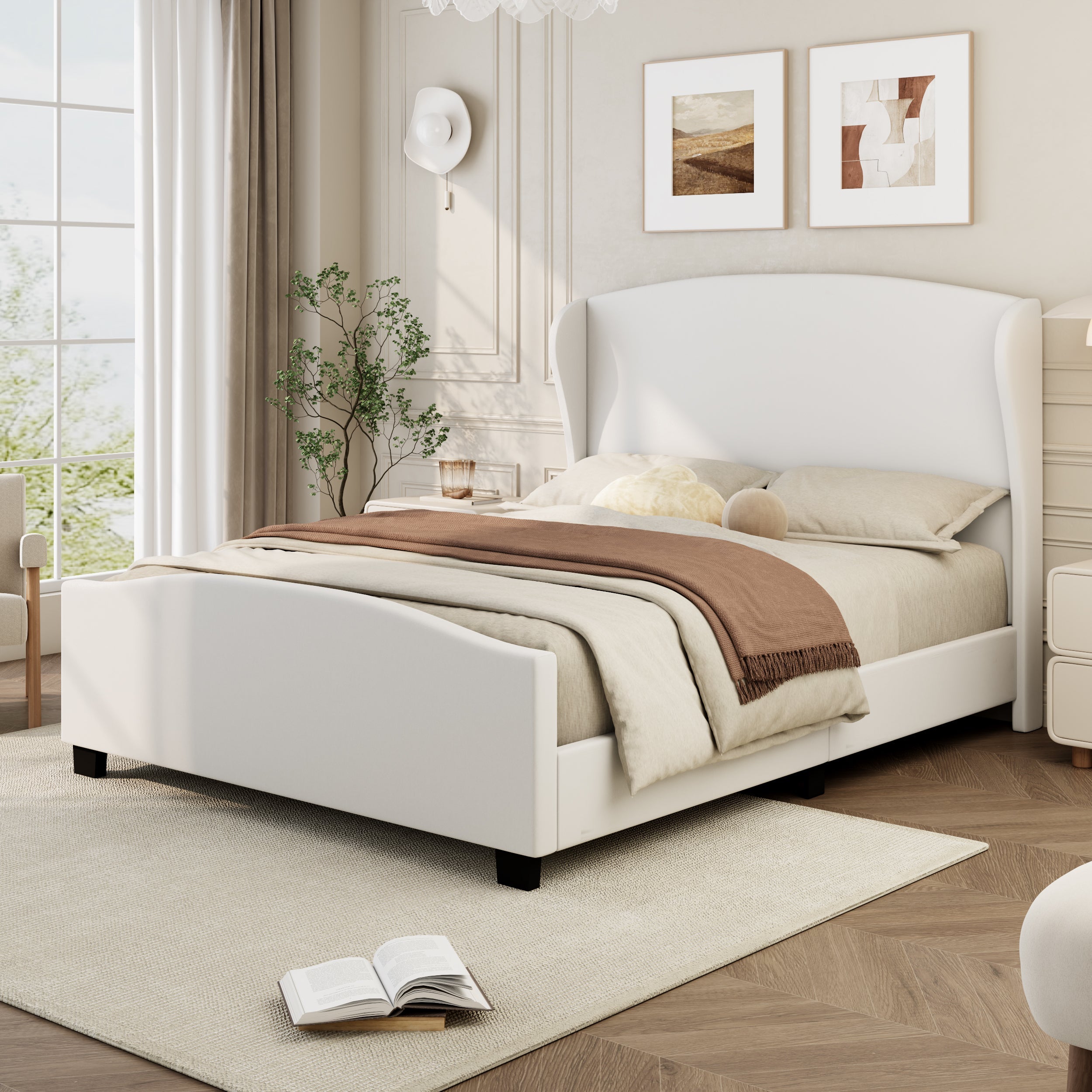 Modern Wingback Linen Upholstered Bed