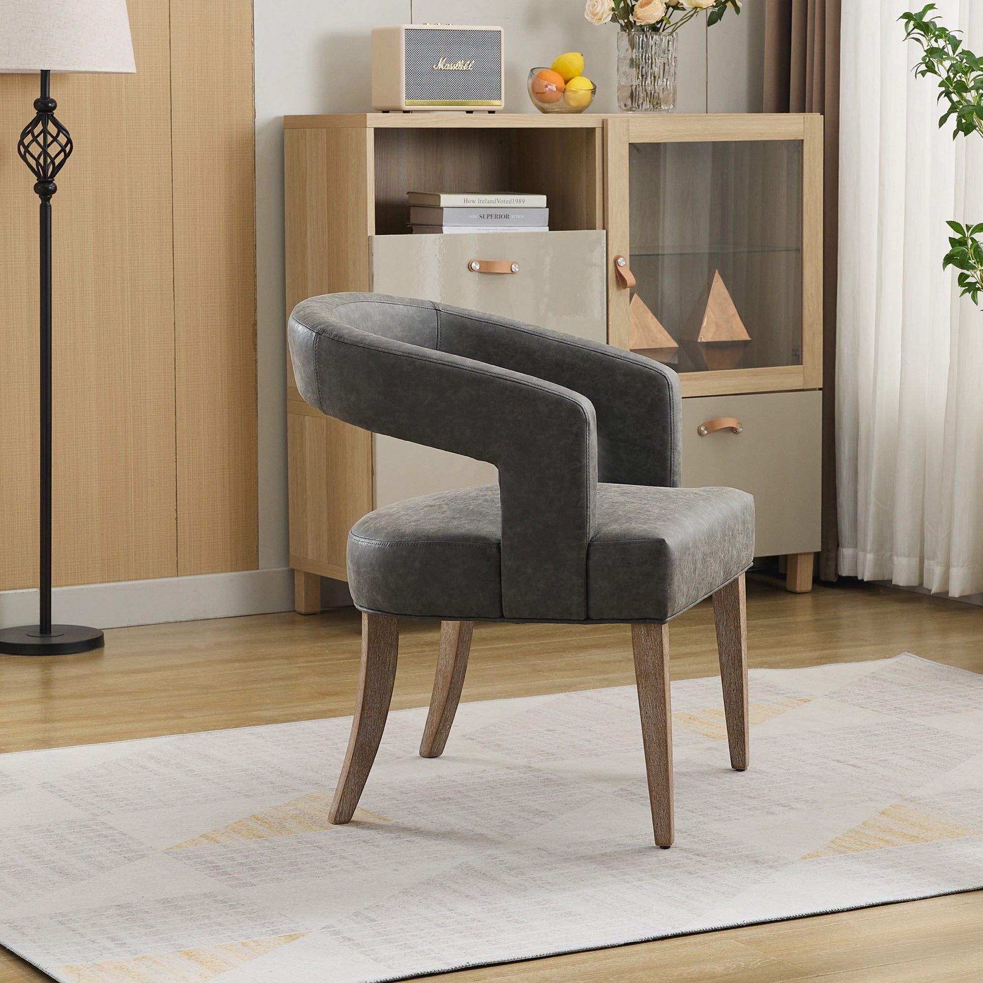 Velvet Open Back Barrel Upholstered Accent Chair with Weathered Solid Wood Legs