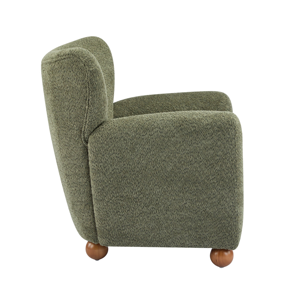 Cozy Wingback Accent Chair with Round Wood Feet