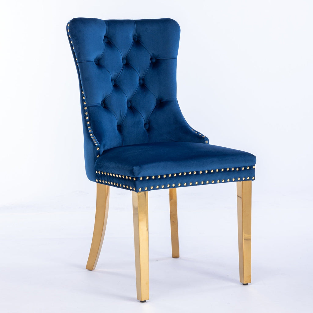 Rosewick Modern Tufted Velvet Solid Wood Upholstered Dining Chair with Gold Stainless Steel Plating Legs, Set of 2