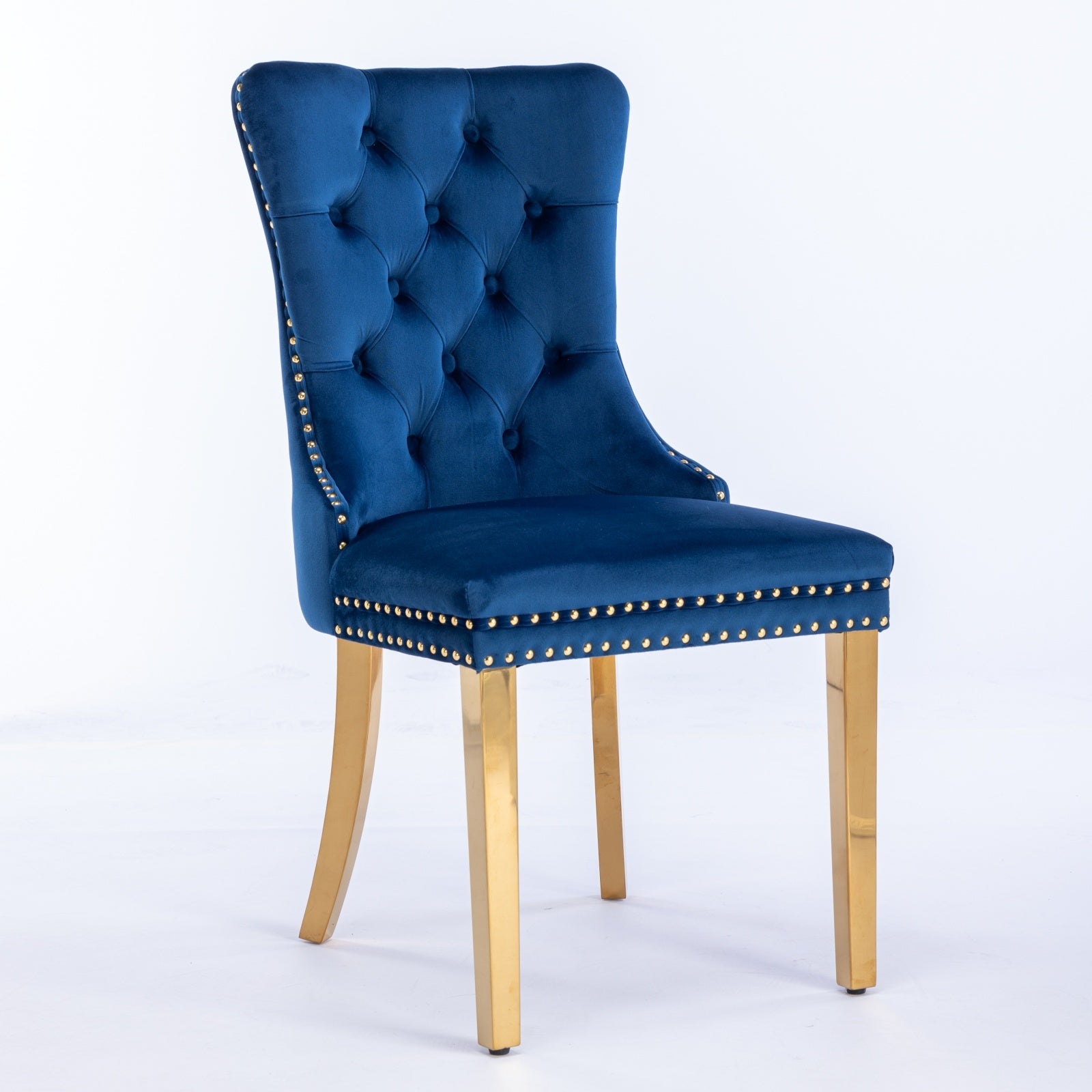 Rosewick Modern Tufted Velvet Solid Wood Upholstered Dining Chair with Gold Stainless Steel Plating Legs, Set of 2