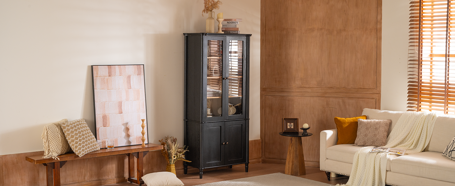Vintage Style Display Cabinet with Double Glass Doors