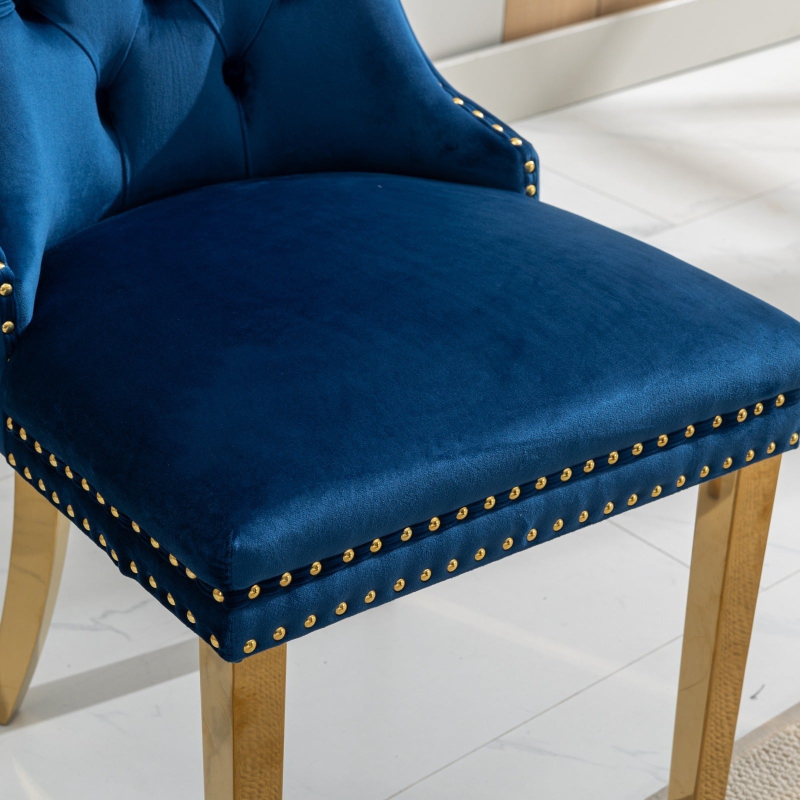 Rosewick Modern Tufted Velvet Solid Wood Upholstered Dining Chair with Gold Stainless Steel Plating Legs, Set of 2