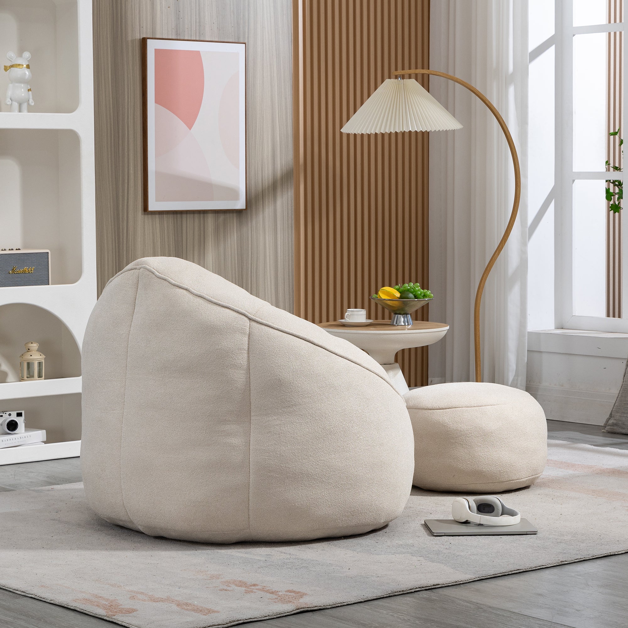 Bean Bag Sofa Chair with High-Pressure Foam and Footrest
