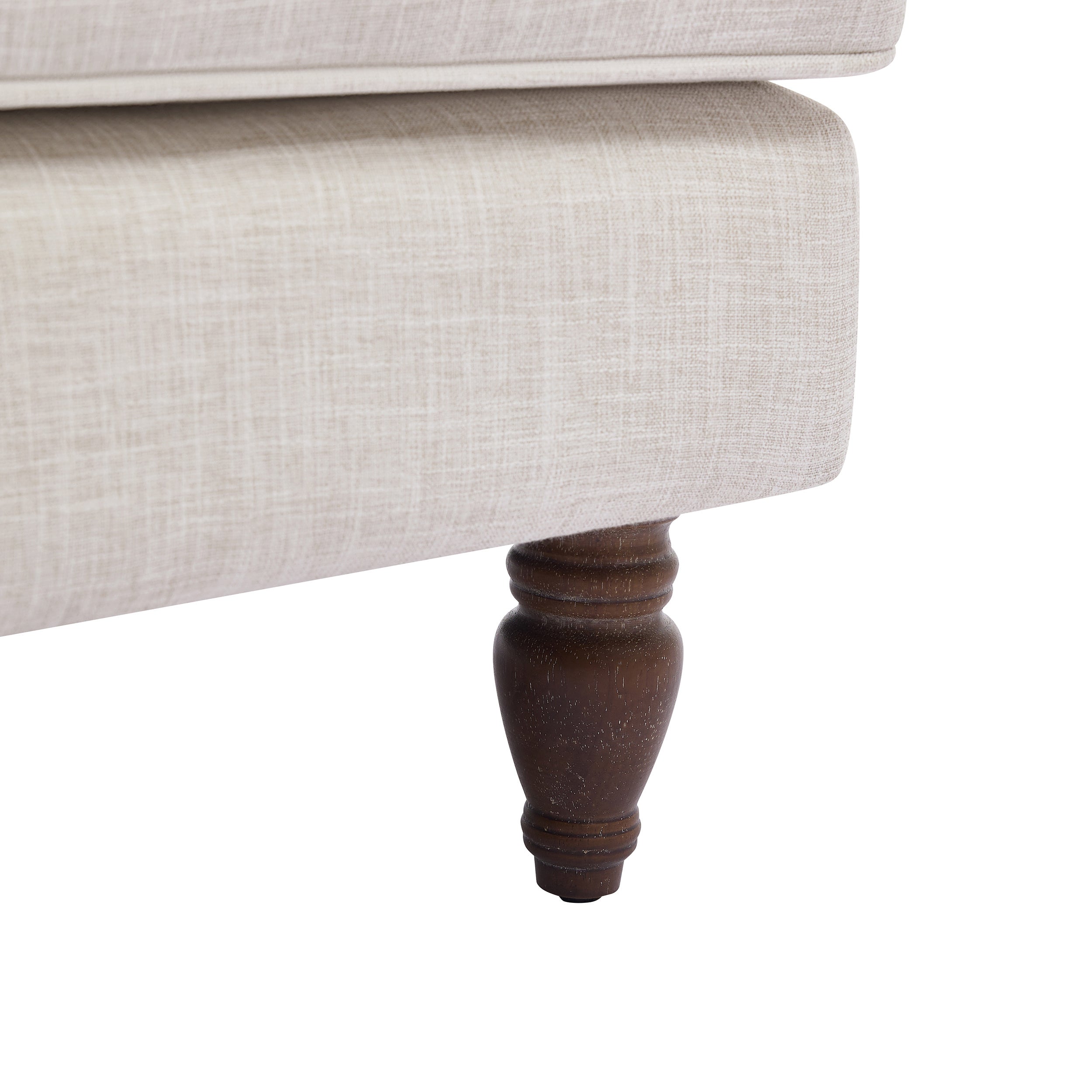 Benton Upholstered Linen Fabric Armchair with Antique Solid Wood Legs