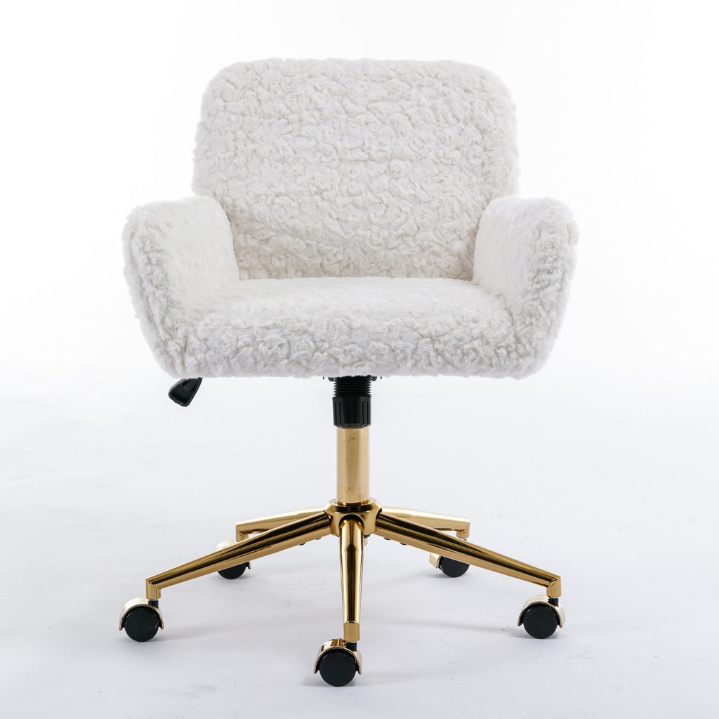 Faux Rabbit Hair Office Chair with Golden Metal Base, Adjustable Swivel
