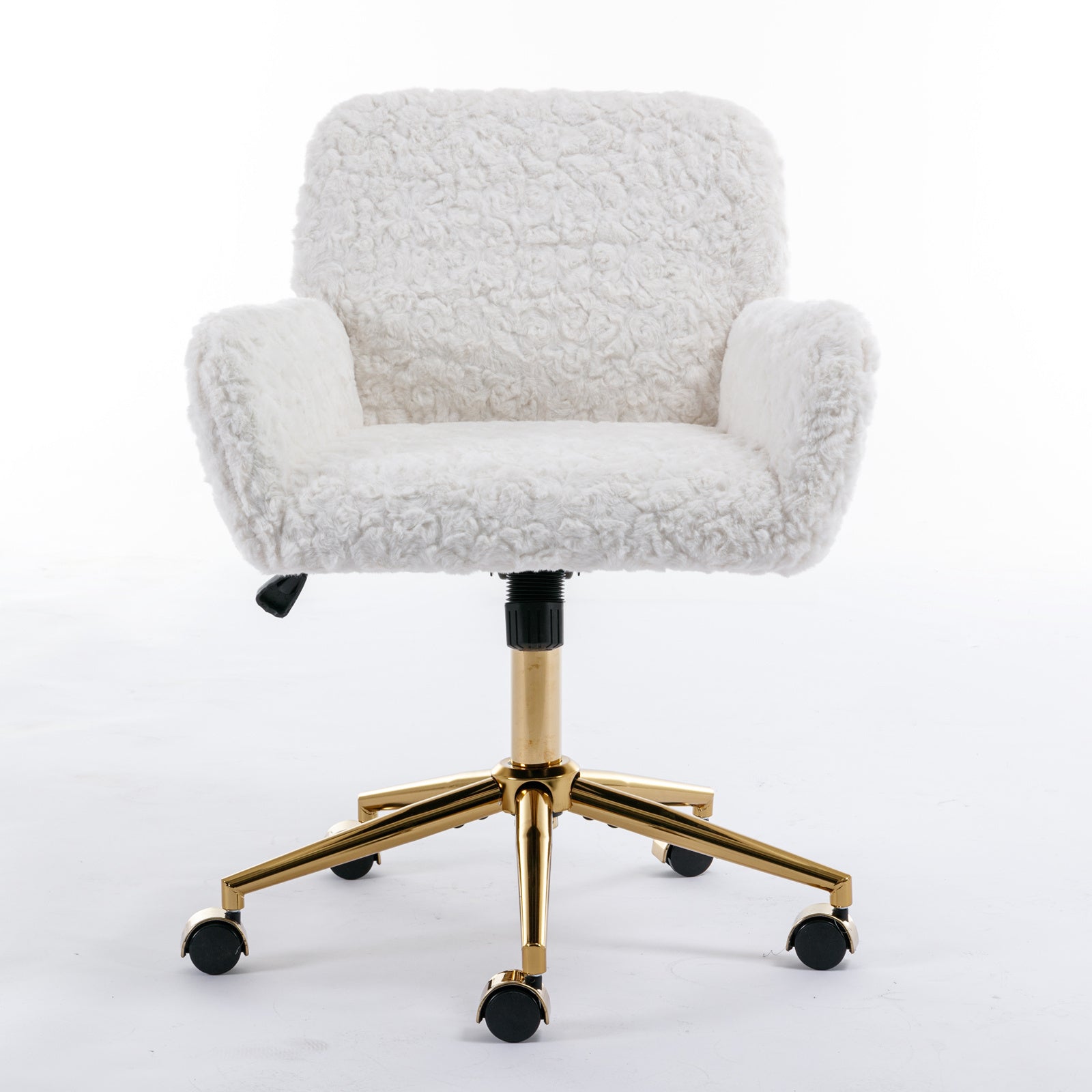 Faux Rabbit Hair Office Chair with Golden Metal Base, Adjustable Swivel